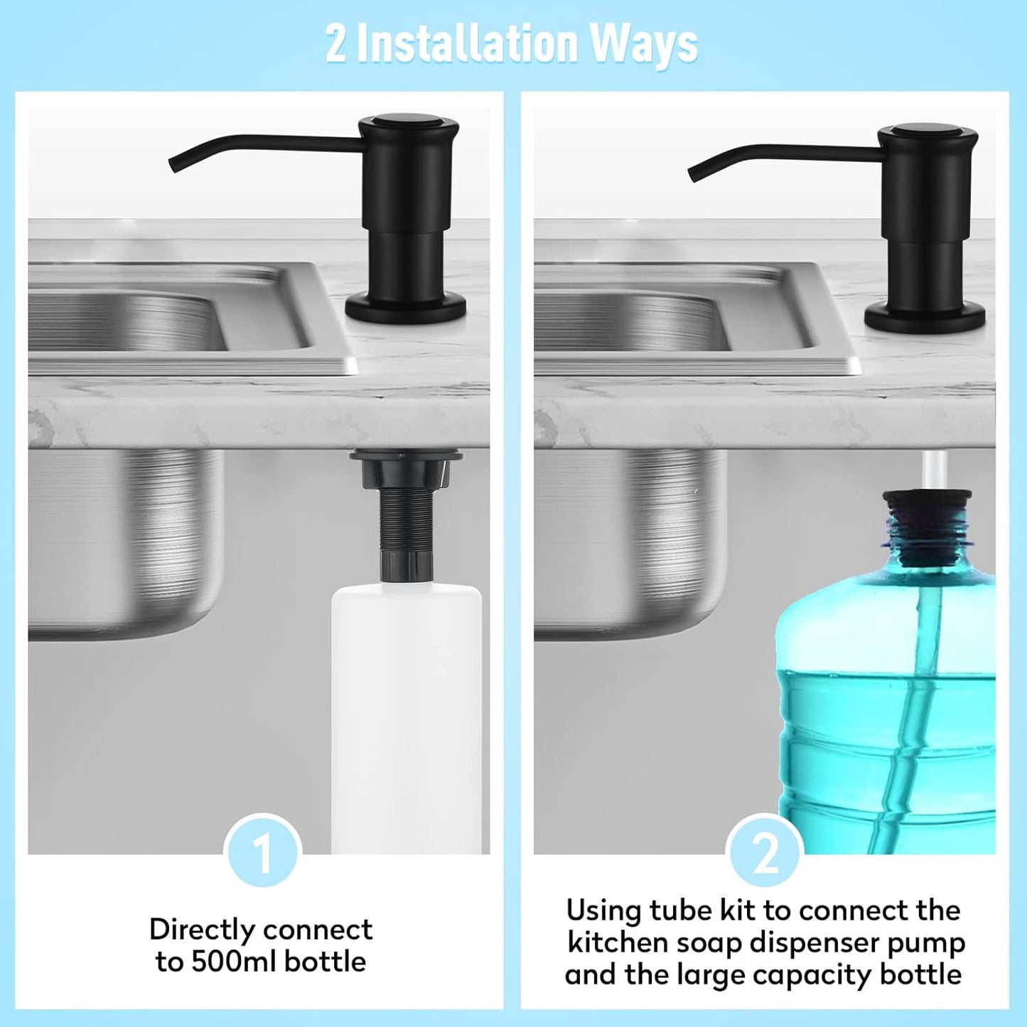 CREA Kitchen Soap Dispenser Countertop Soap Dispenserfor Kitchen Sink Black Built in Sink Soap Dispenser Top Fill Deck Mount Dispenser for Bathroom with 39" Tube Large Capacity 17 OZ Bottle