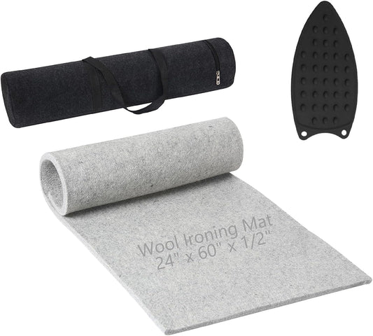 Wool Pressing Mat for Quilting, 24" X 60" Portable Wool Ironing Mat 100% Felted Wool Iron Board for Quilters, Great for Quilting & Sewing Projects
