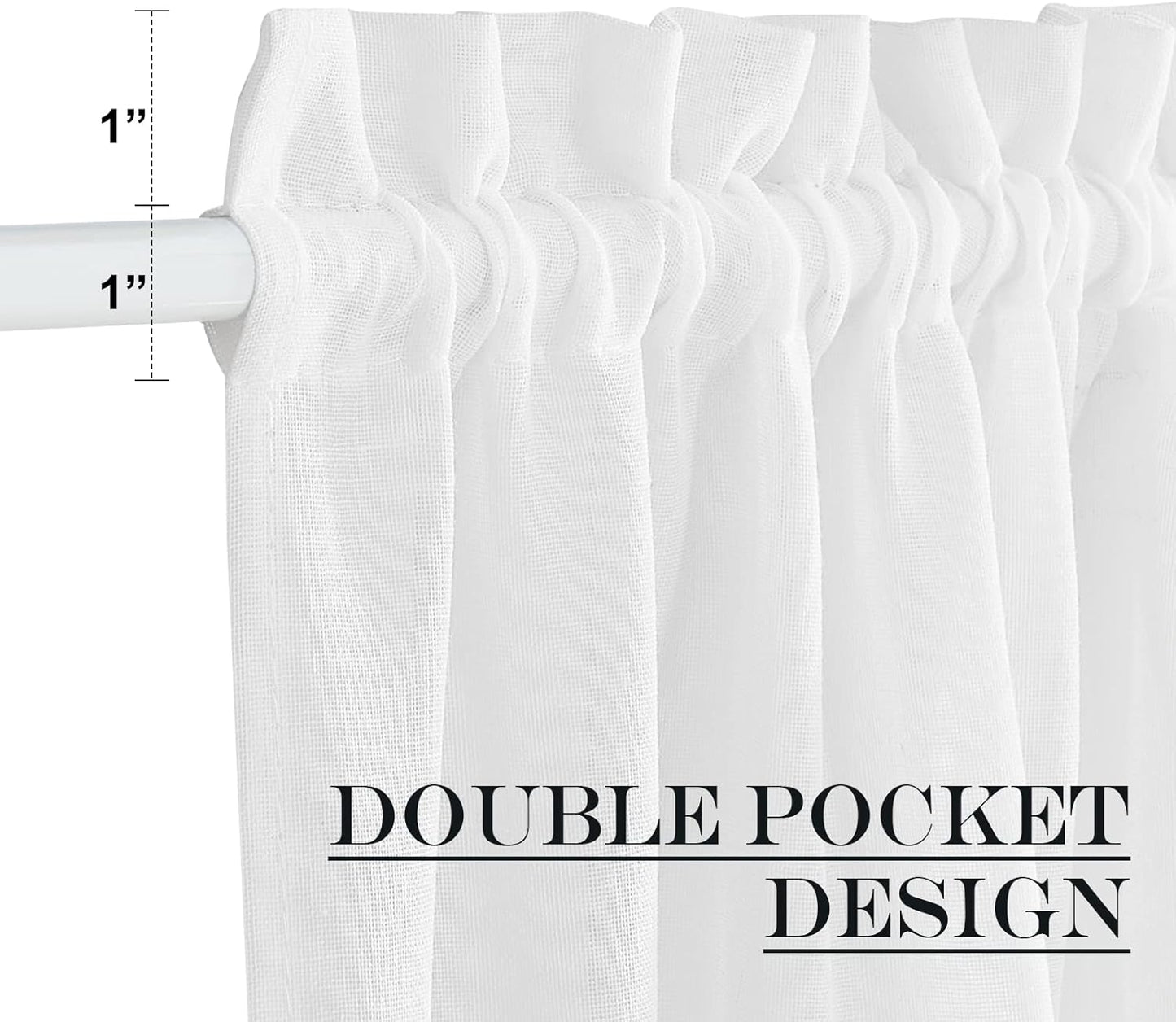 NICETOWN Faux Linen French Door Curtain 72 Inch Length Farmhouse Window Curtains Country Rustic Door Curtain Panel with Tieback, Rod Pocket Light Filtering Shade, 1 PC, White, 52" Width