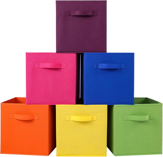 Stero Fabric Storage Bins 6 Pack Fun Colored Durable Storage Cubes with Handles Foldable Cube Baskets for Home, Kids Room, Closet and Toys Organization Multi Colors-1