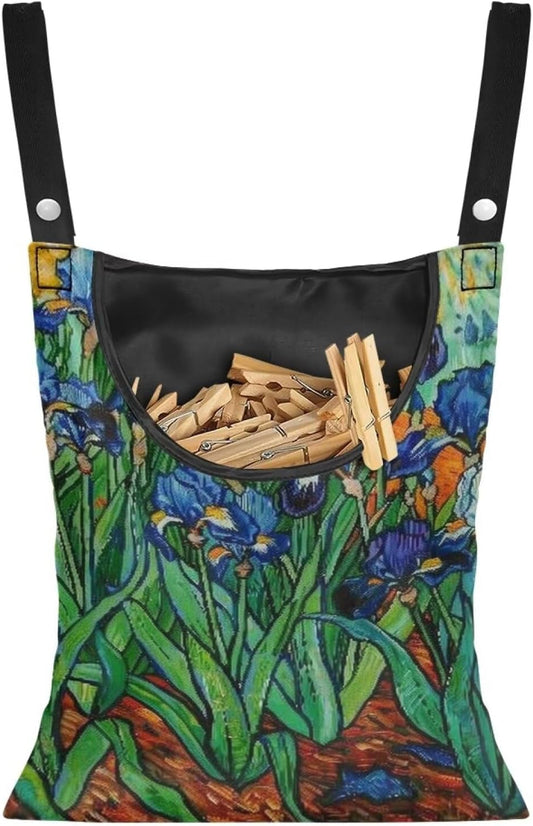 Floral Print Clothespin Organizer Bag Fashion Clothespin Storage Organizer with Large Opening Rotatable Clothespin Storage Bag Laundry Clothespin Bags, Clothespin Storage Hanger Bag