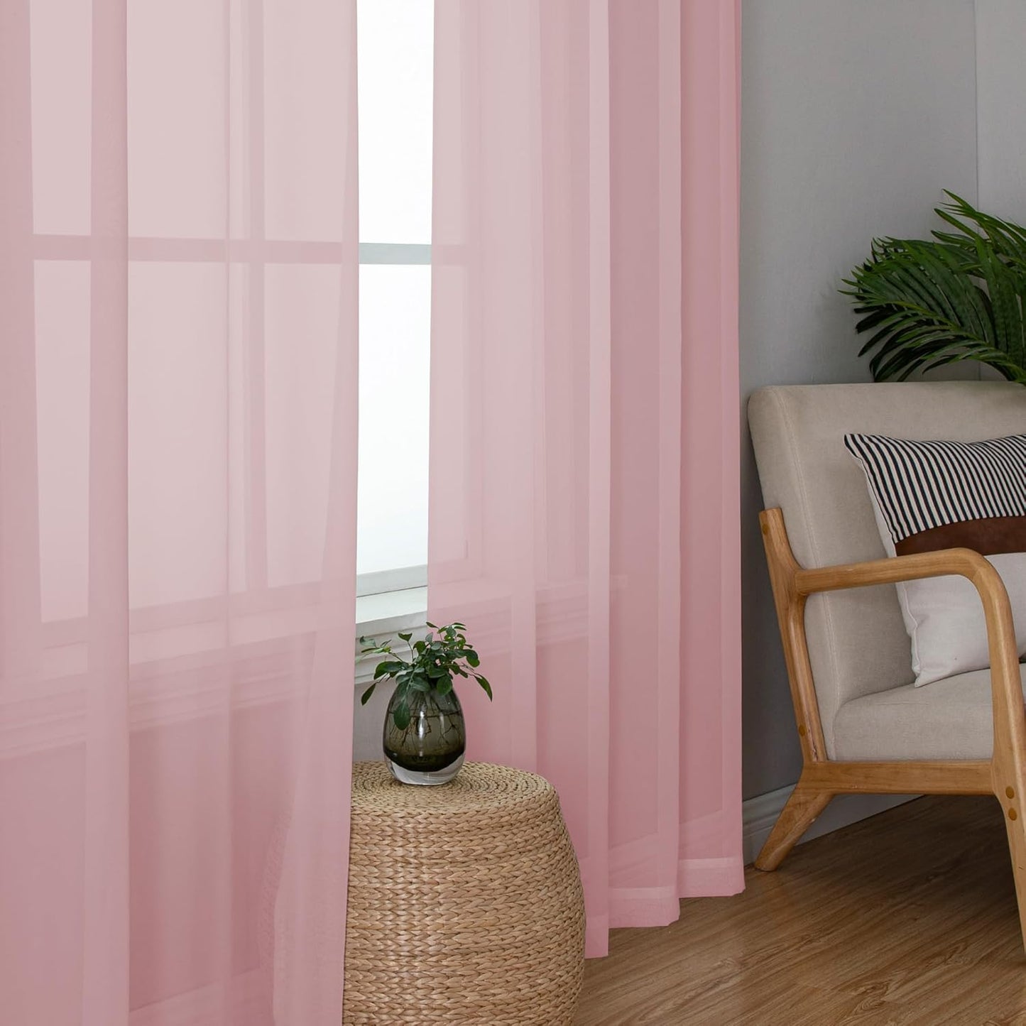Chyhomenyc Sheer Curtains 45 Inch Long 2 Panels, Short Voile Drapes for Dinning Small Windows Bathroom Living Room Bedroom, Rod Pocket, 42Wx45L Inches, 2PCS, Blush Pink