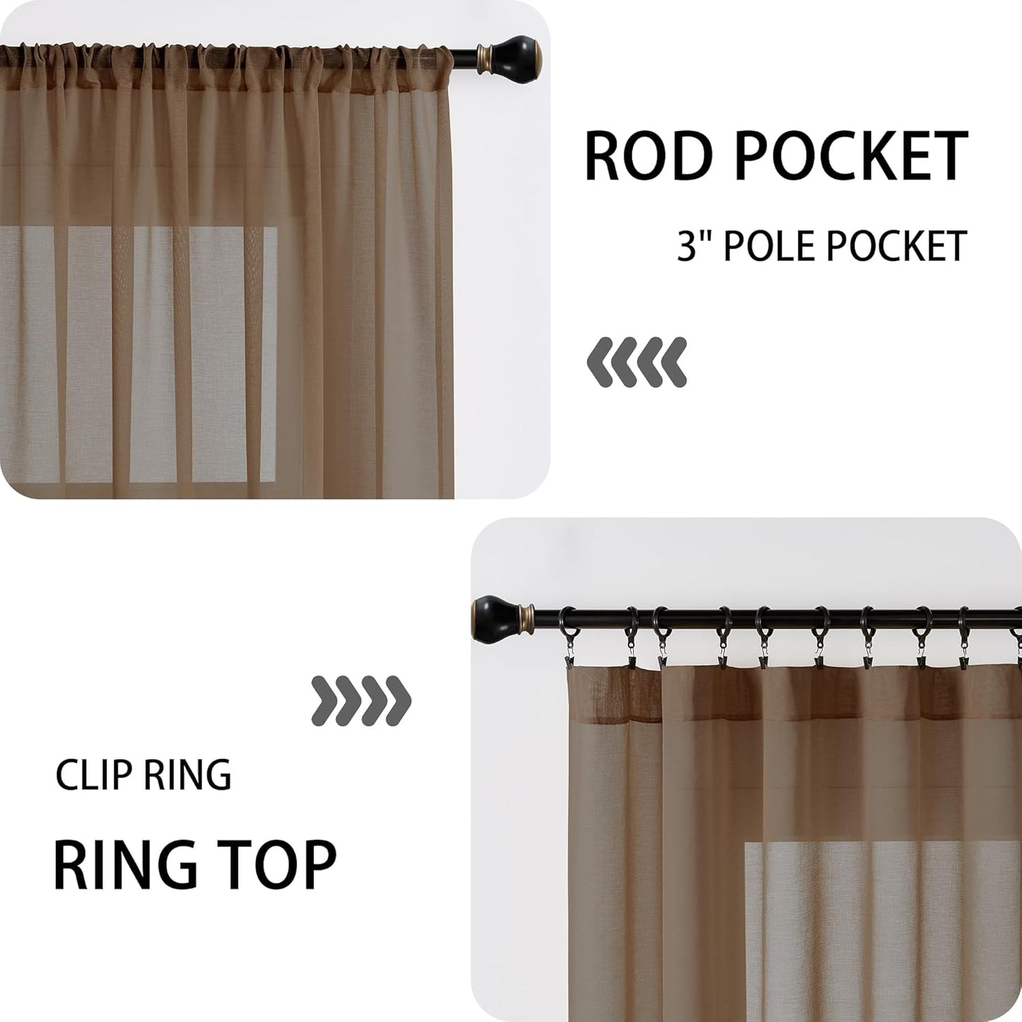 Tollpiz Sheer Door Curtain Closet Linen Textured Curtain Sheers Doorway Light Filtering Voile French Door Rod Pocket Curtains Patio Glass Door, 25 x 80 inches Long, Brown, Set of 1 Panel