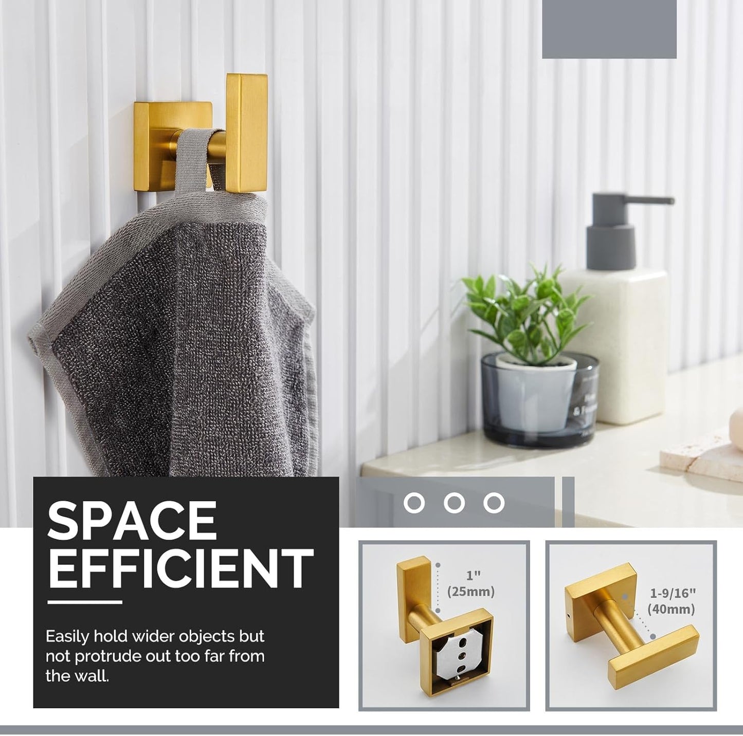 Angle Simple Towel Hook for Bathroom, SUS 304 Stainless Steel Robe Coat Hook for Wall, Hand Towel Holder, Brushed Gold