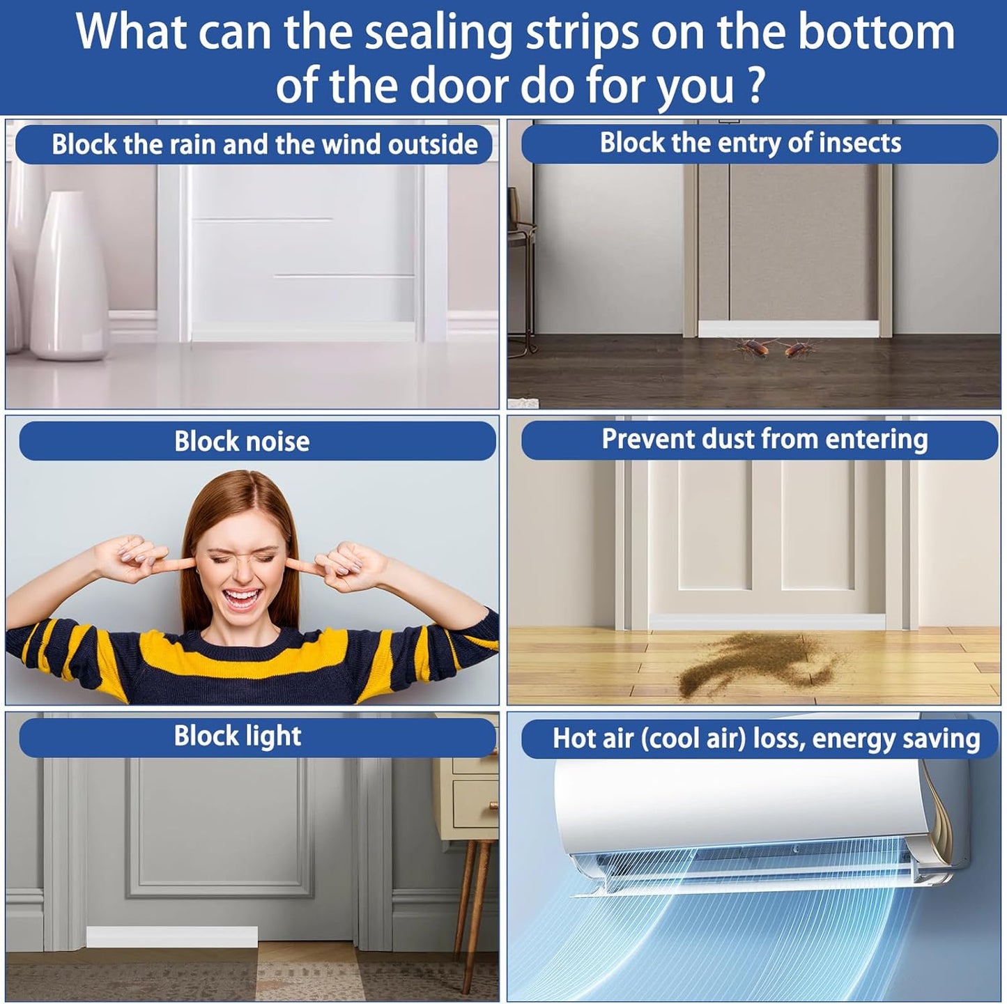 Under Door Draft Stopper, Self-Adhesive Door Sweep for Bottom of Door, Weather Stripping Doors Seal Soundproofing Insulation Strip, Doors Bottom Gap Blocker for Exterior/Interior (2M, White)