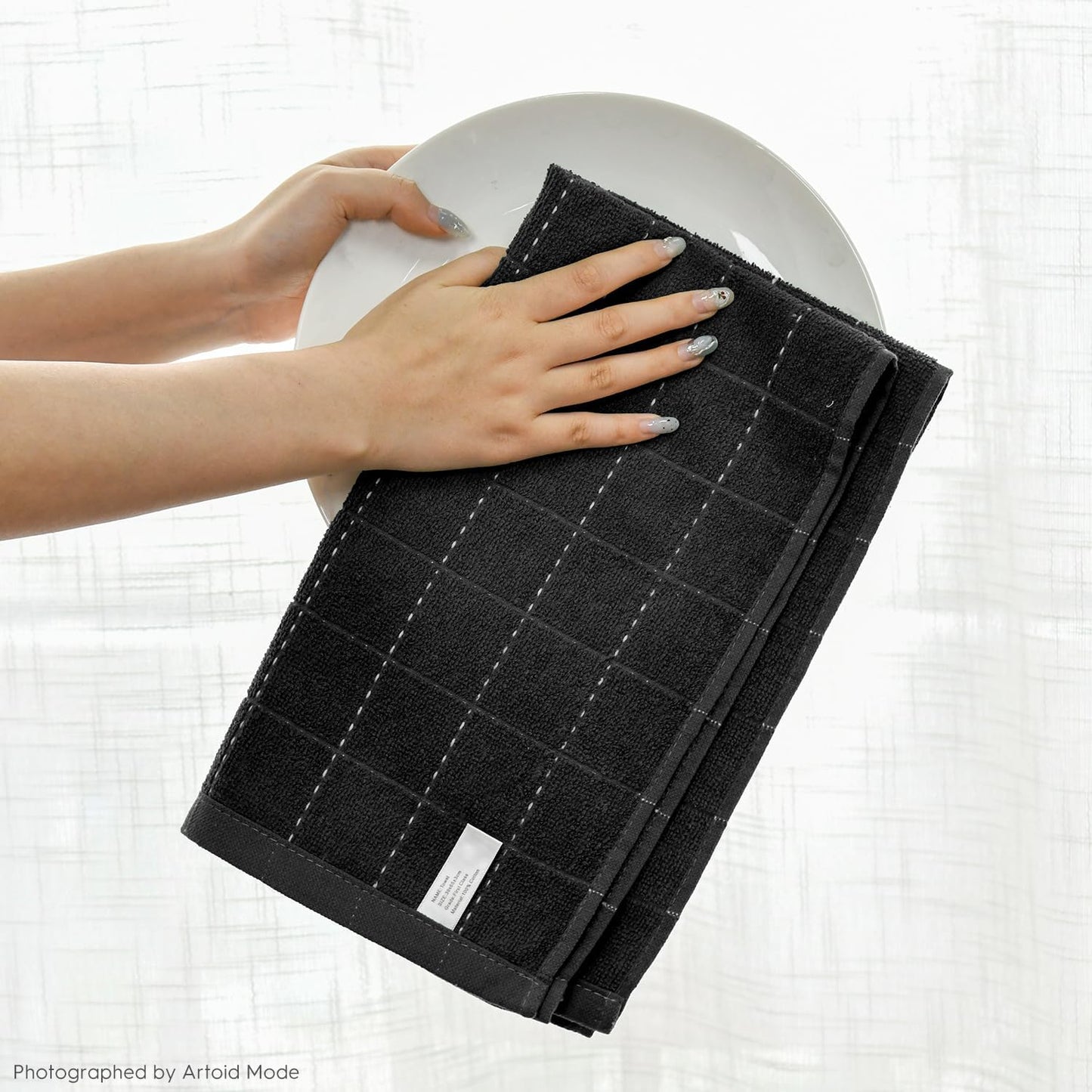 Artoid Mode Checkered Designed Cotton Black Terry Kitchen Dish Towels, 15x25 Inch Soft Absorbent Quick Drying Family Cleaning Tea Towels Set of 4