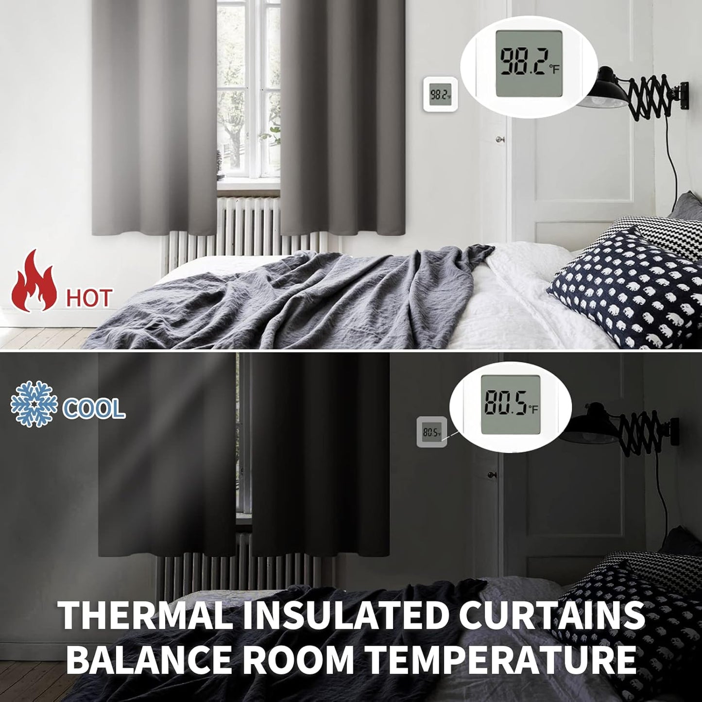 BGment Short Blackout Curtains 48 Inches Length - Rod Pocket Thermal Insulated Room Darkening Window Drapes for Kitchen Bedroom Bathroom, Grey, 2 Panels, 42 x 48 Inch