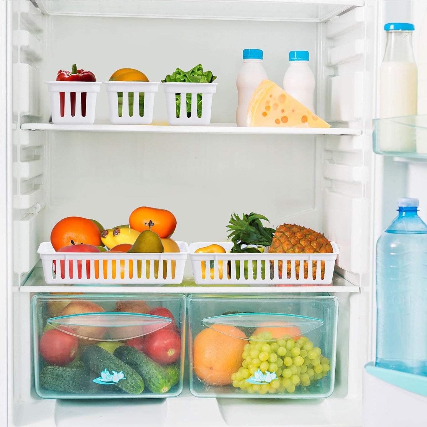 Domensi 12 Pack Slim Plastic Storage Baskets Tray for Organizing 10.25 x 3.25 x 2.5 Inch Small Narrow Storage Bins Stackable Drawer Pencil Trays Holder for Desk Garage Cabinet Containers(White)