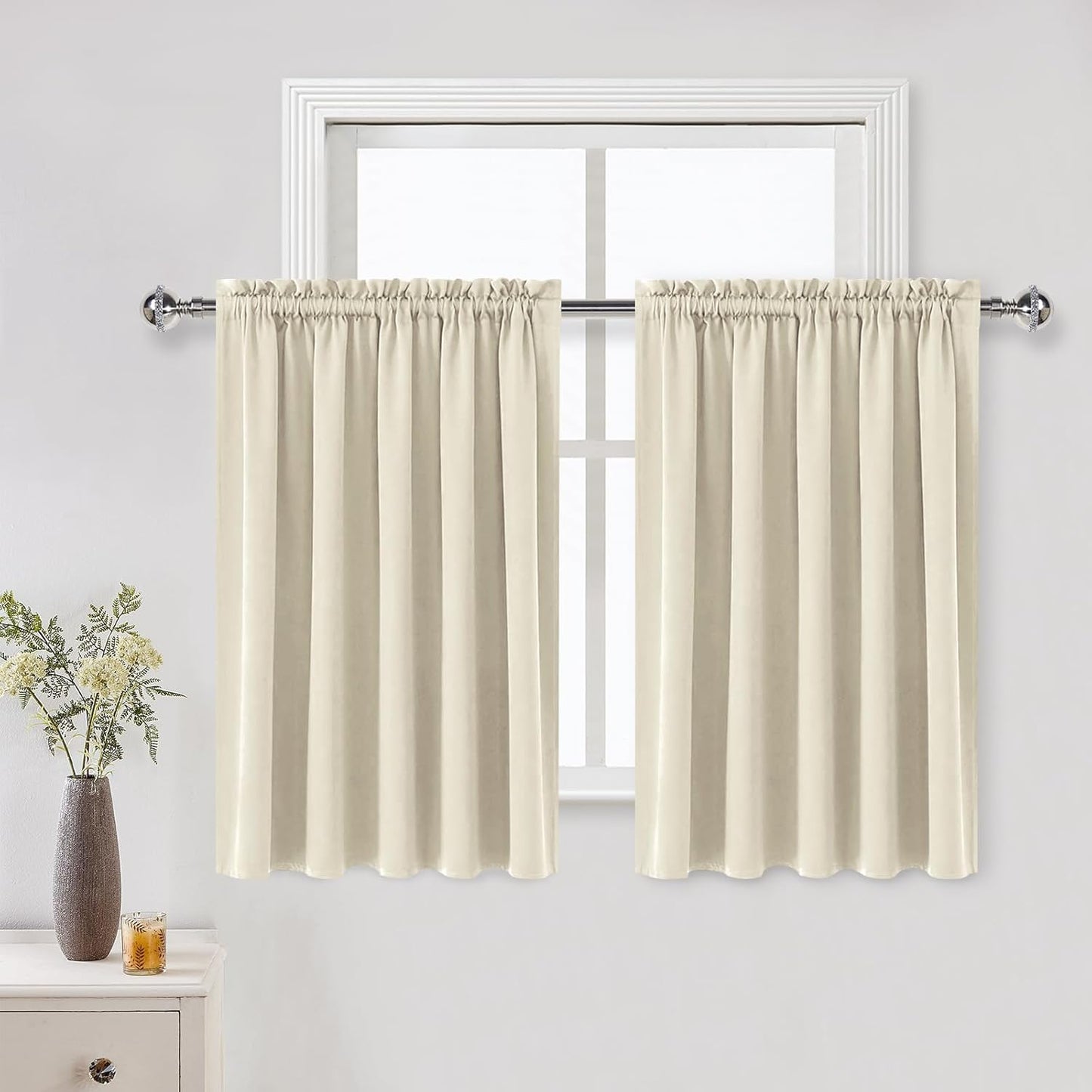 DWCN Blackout Curtains for Living Room Thermal Insulated, Energy Saving & Noise Reducing Bedroom Curtains, Light Beige, W 52x L 36 Inch, Set of 2 Rod Pocket Curtain Panels