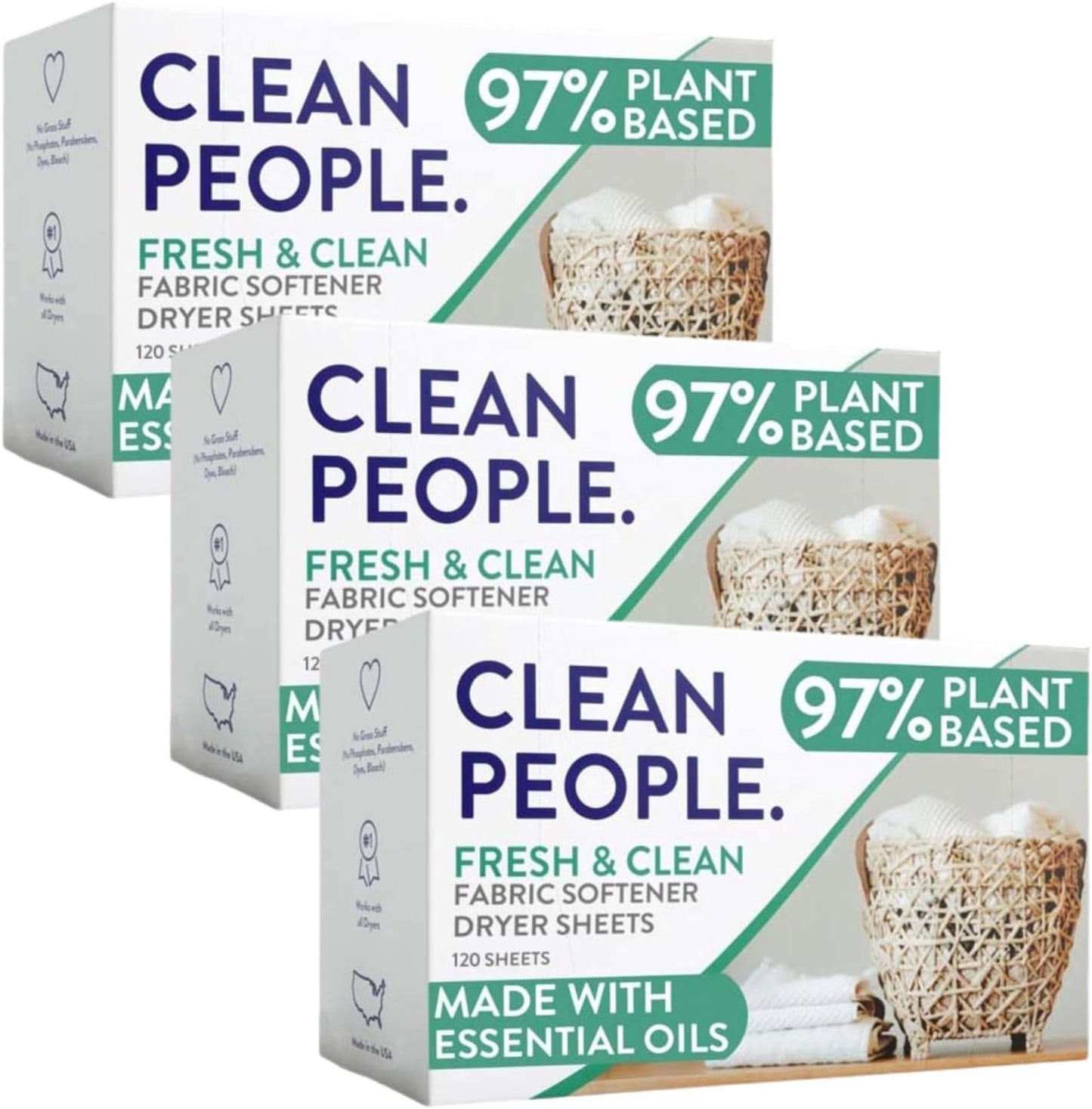 The Clean People Fabric Softener Sheets - Dryer Sheets - Softens & Removes Static - Vegan Laundry Softener With Essential Oils - Fresh 360 Pack