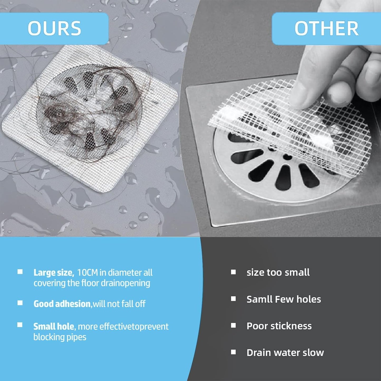 30pcs Disposable Shower Drain Hair Catcher Screen Sticker 4" X 4" Square Floor Drain Strainer Mesh Filter Cover for Bathroom Laundry Tub Bathtub Sink for Human Pet Sewer Bulk Blocking