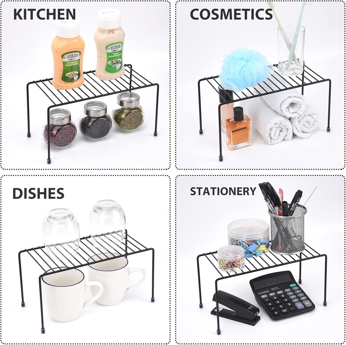 Kitchen Shelves, Cabinet Organization Mini Storage Shelf, Storage Rack Organizer for Kitchen, Fridge, Cabinet, Bathroom (Black 4)