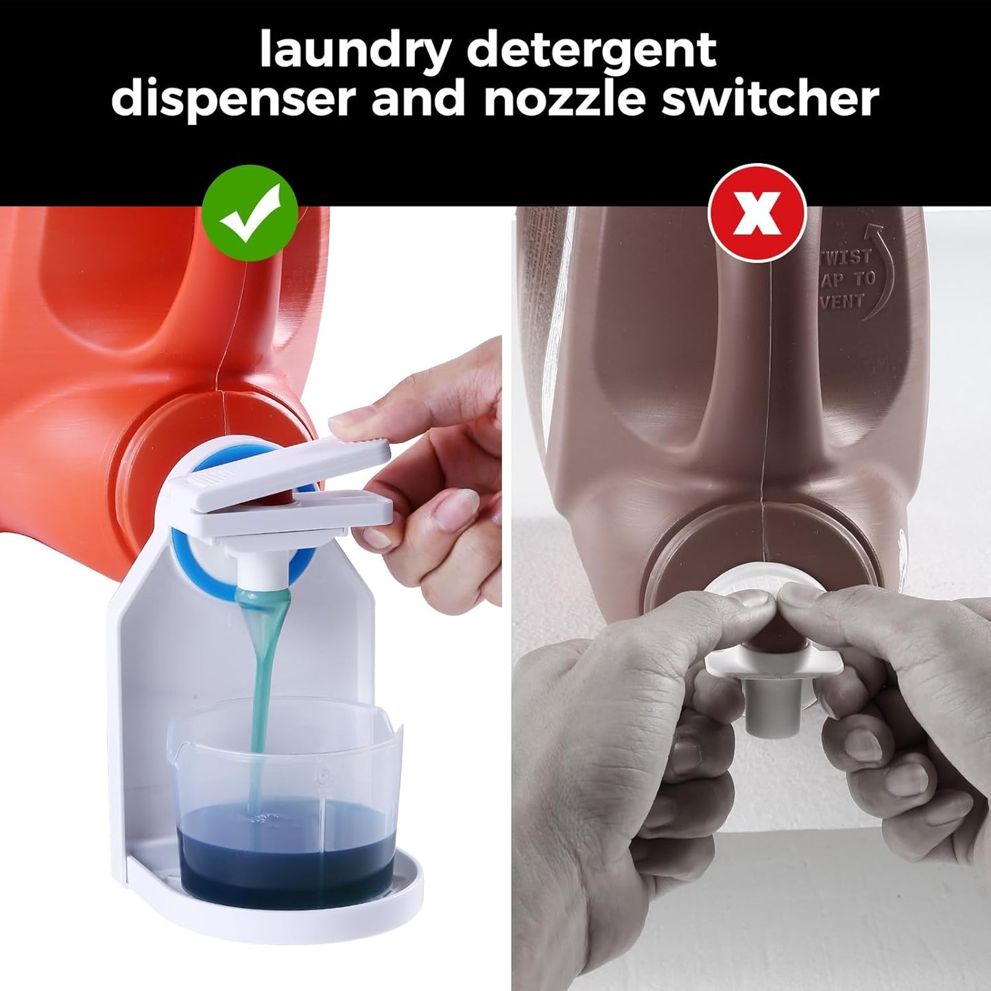 Laundry Detergent Dispenser Cup Holder & Nozzle Force-Saving Switch, Drip Catcher, Soap Dispenser, Room Organization and Storage