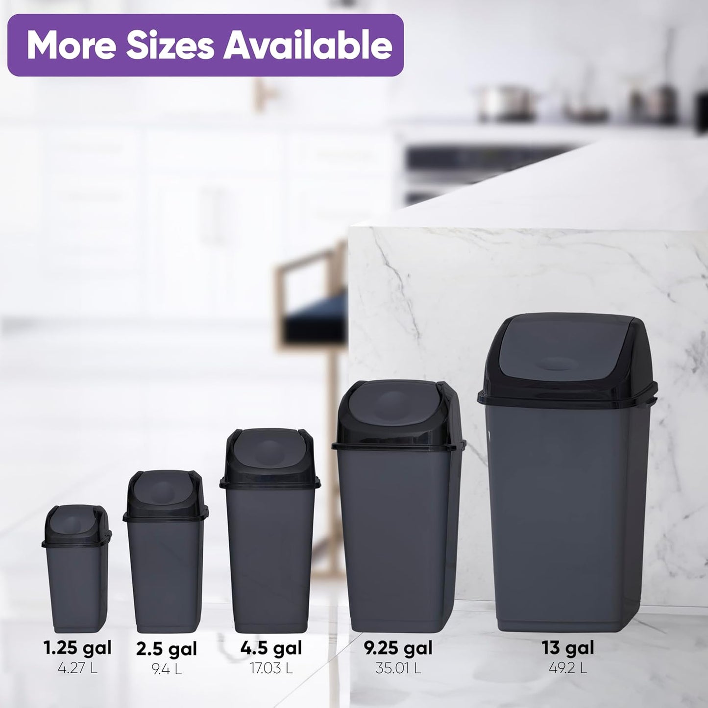 Superio Trash Can for Dorm Room with Lid 4.5 Gallon Plastic Garbage Can with Swing Top Lid, Medium Slim Waste Bin with Cover for Home, Kitchen, Office, Bedroom, Bathroom, College- 18 Qt (Dark Grey 2)