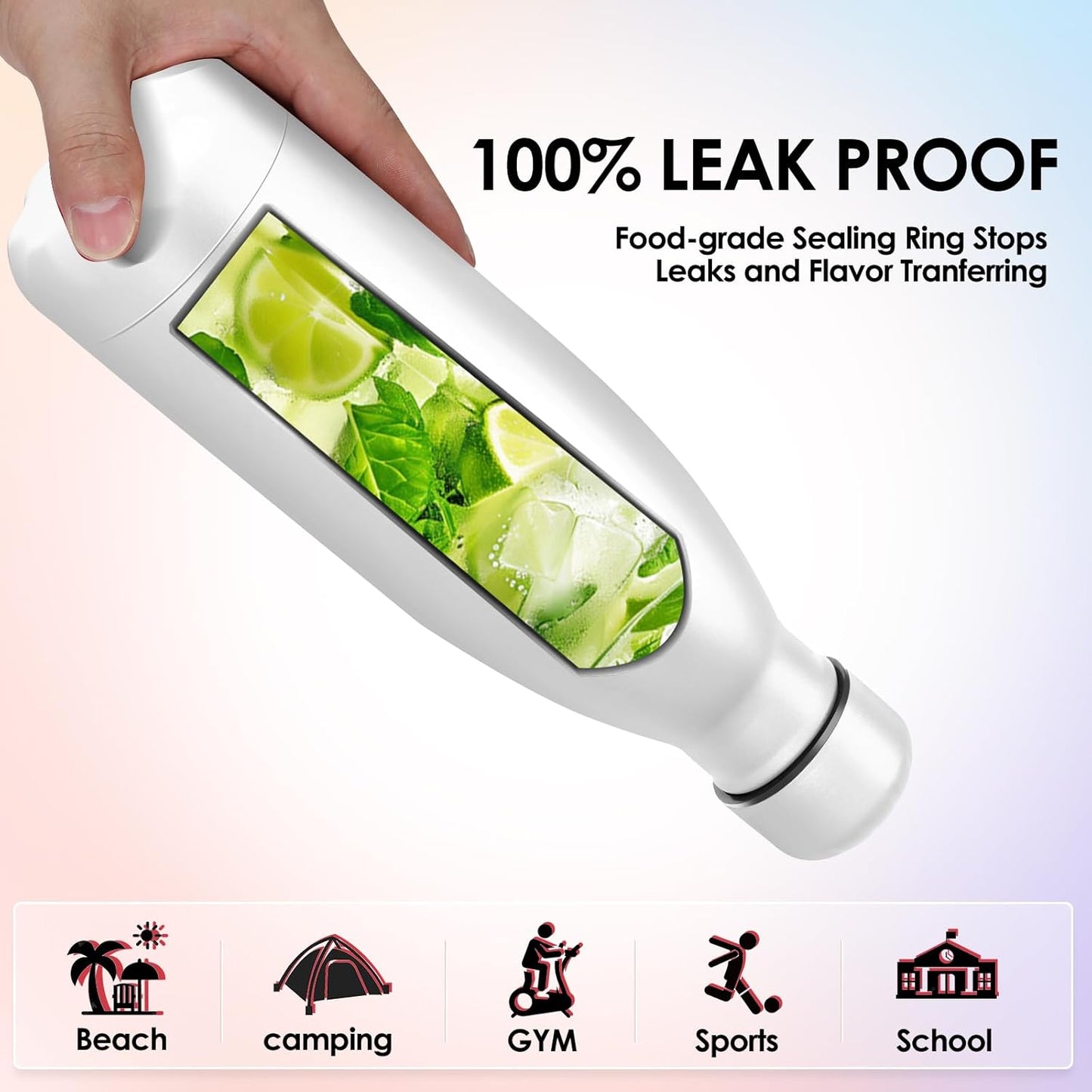 25oz Cola-Bottle Shaped Stainless Steel Leak-proof Water Bottle,Double Wall Vacuum Insulated Metal,Travel Mug For Sports Indoors & Outdoors,BPA-Free School Kids Flasks,White(2 Pack)