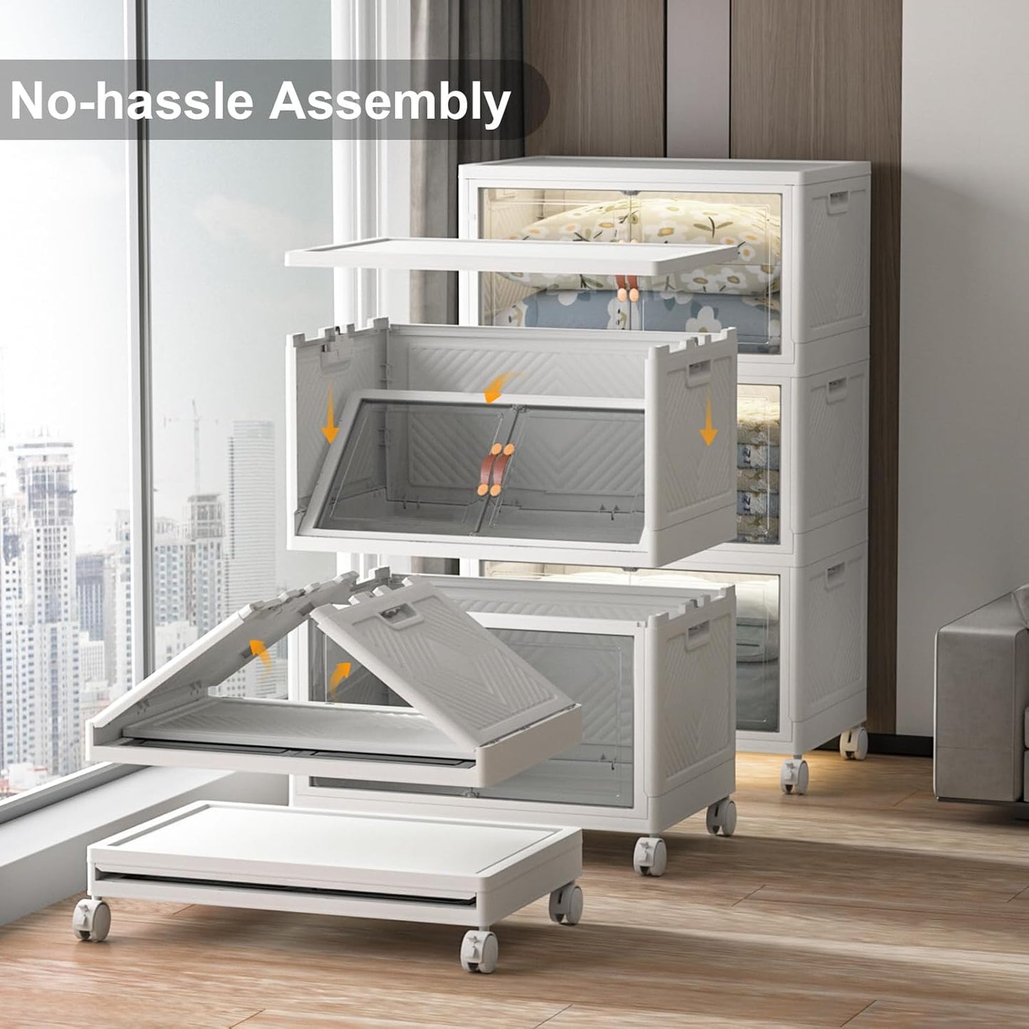 Extra Large Stackable Storage Bins with Lids & Wheels & Door, 480QT-160QT/40GAL*3Pack Foldable Collapsible Closet Organizers, Plastic containers drawers for bedroom Dorm