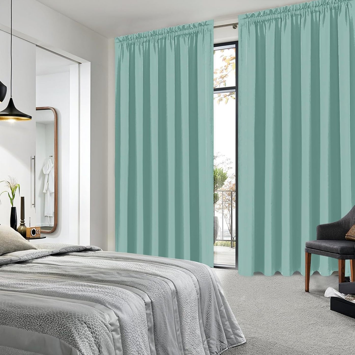 DWCN Blackout Curtains for Living Room Thermal Insulated, Energy Saving & Noise Reducing Bedroom Curtains, Sage Green, W 60x L 84 Inch, Set of 2 Rod Pocket Curtain Panels
