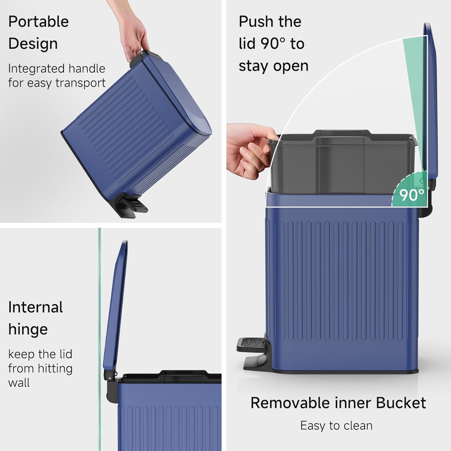 TIPGO Slim Bathroom Trash Can with Lid Soft Close, Step Pedal, 6 Liter / 1.6 Gallon Stainless Steel Trash Bin, Small Garbage Cans for Bedroom, Office, Kitchen (Blue)