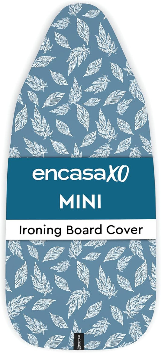 Encasa XO Ironing Board Cover and Pad 28"x12" - Thick 3mm Felt Padding, Drawstring Tightening & Lock, Easy Fit, Scorch & Stain Resistant, Fits Mini Ironing Board - Big Leaves Blue