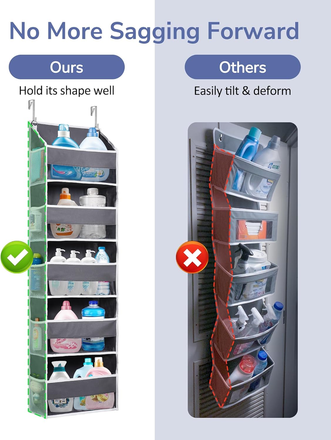 ULG 1 Pack Compact Size Over Door Organizer Slim Door Storage for Small-Sized Doors, 5 Shelves, Dark Gray