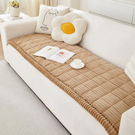 Couch Cover for Dogs Washable, Fuzzy Pet Couch Covers for 3 Cushion Sofa Pet Friendly, Non Slip Sofa Cover (Light Brown, 27.6" x 59"/70 x 150cm)