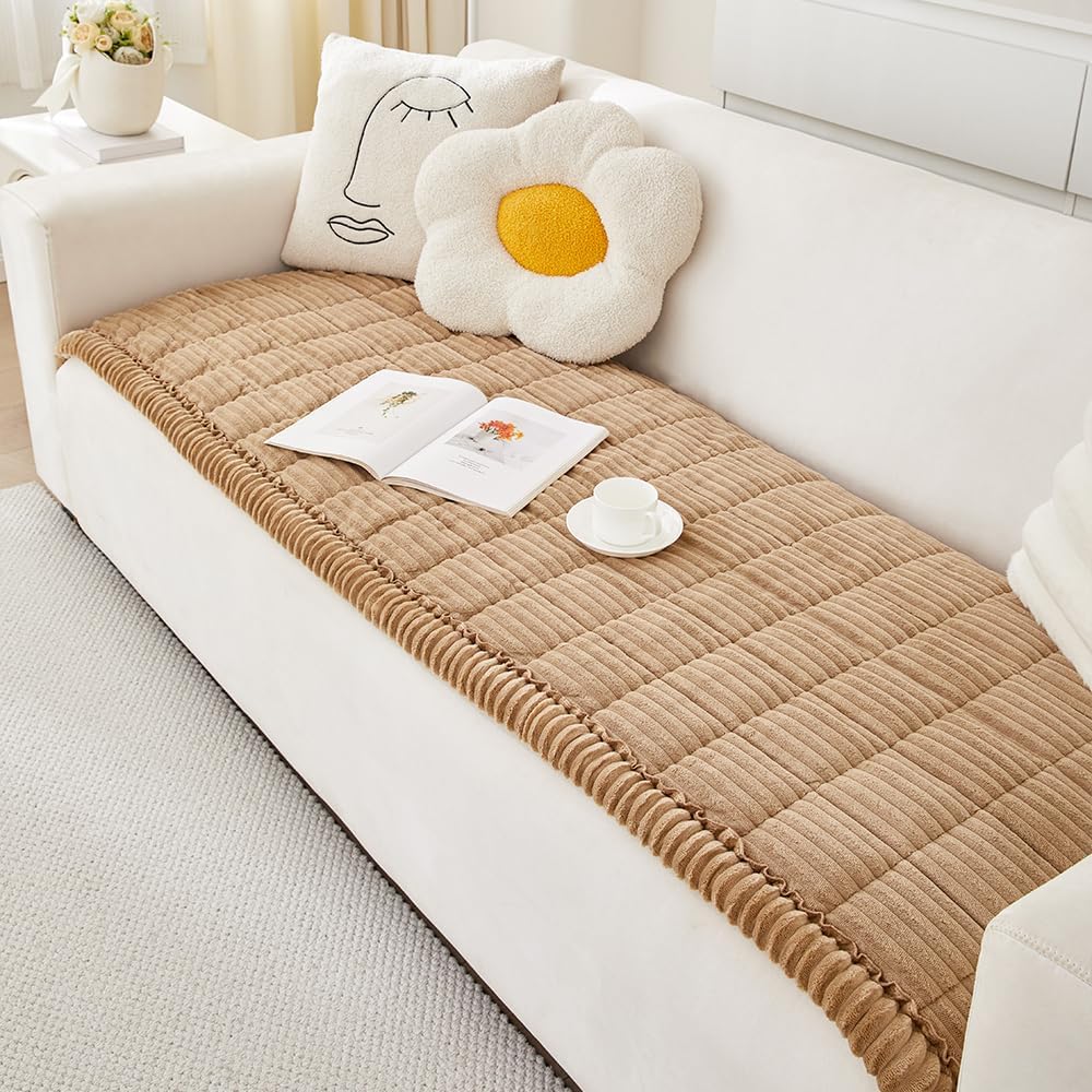 Couch Cover for Dogs Washable, Fuzzy Pet Couch Covers for 3 Cushion Sofa Pet Friendly, Non Slip Sofa Cover (Light Brown, 27.6" x 82.7"/70 x 210cm)