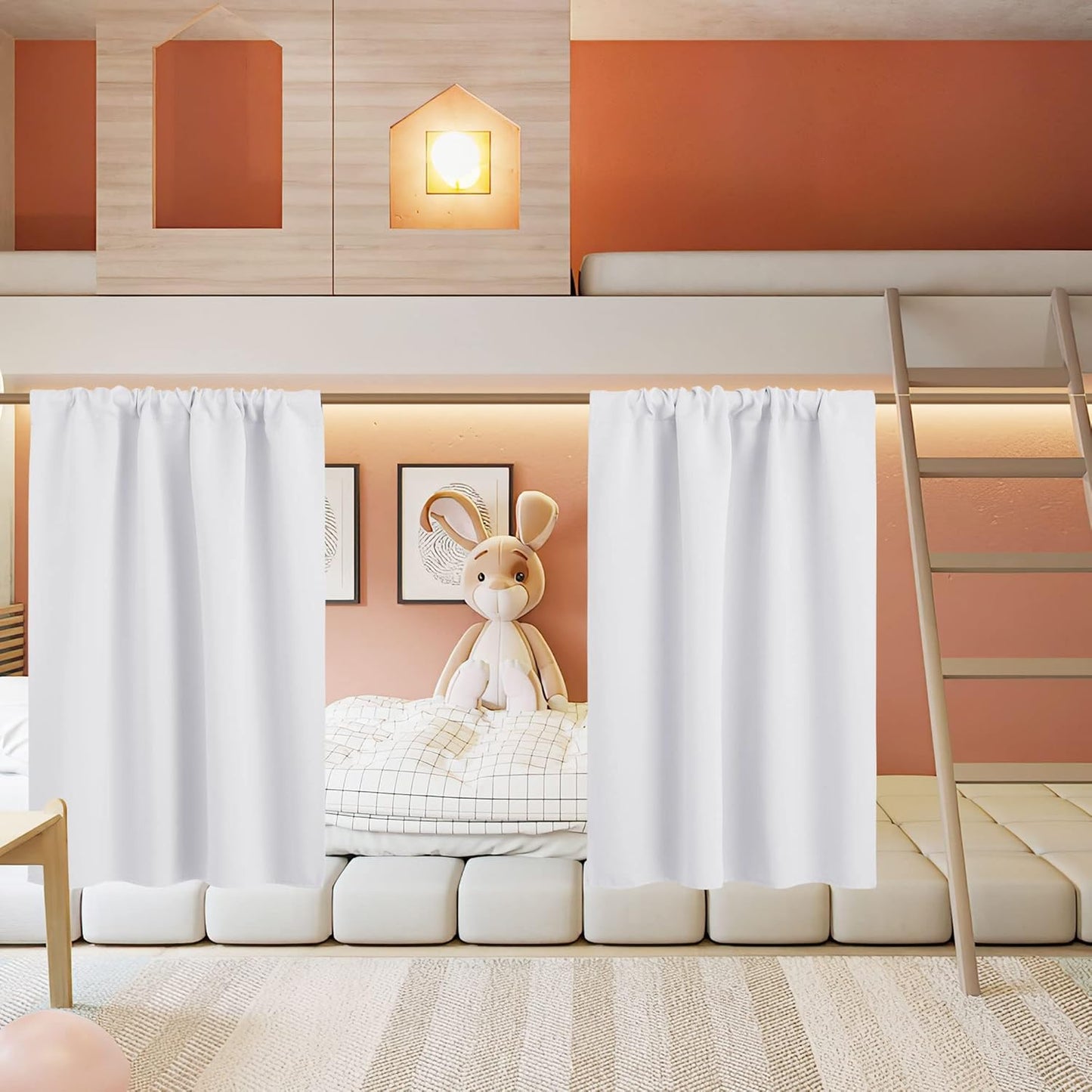 RYB HOME Short Curtains for Living Room Blackout Portable Blinds Shades for Bedroom Bathroom Basement Garage RV Camper Windows, 34 inches Width x 36 inches Length, Pure White, 2 Pcs