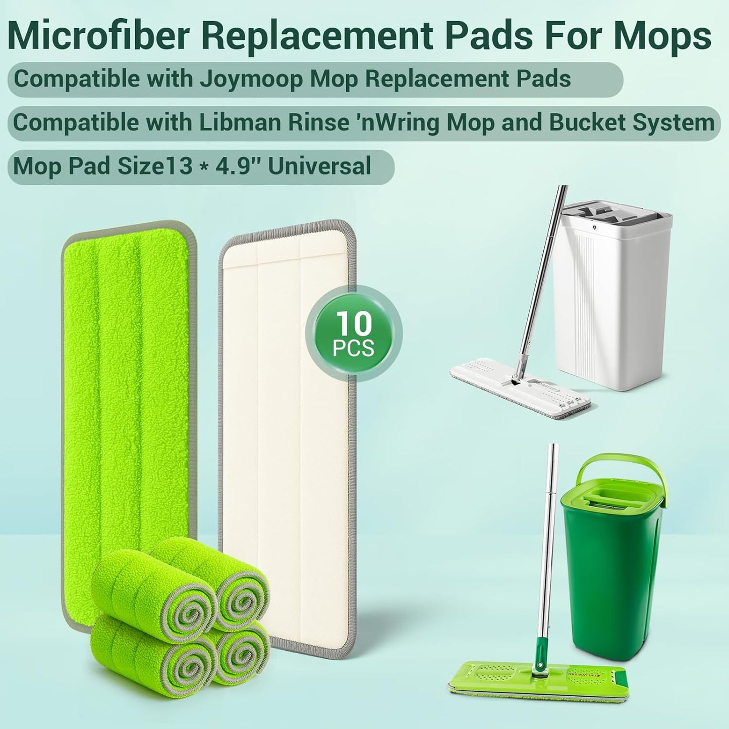 10Pcs Mop Replacement Pads,Compatible with Libman Rinse 'n Wring Mop Universal Mop Pads Mop Head Refills Washable Wet Mop,Compatible with Most 11-13” Size Mops