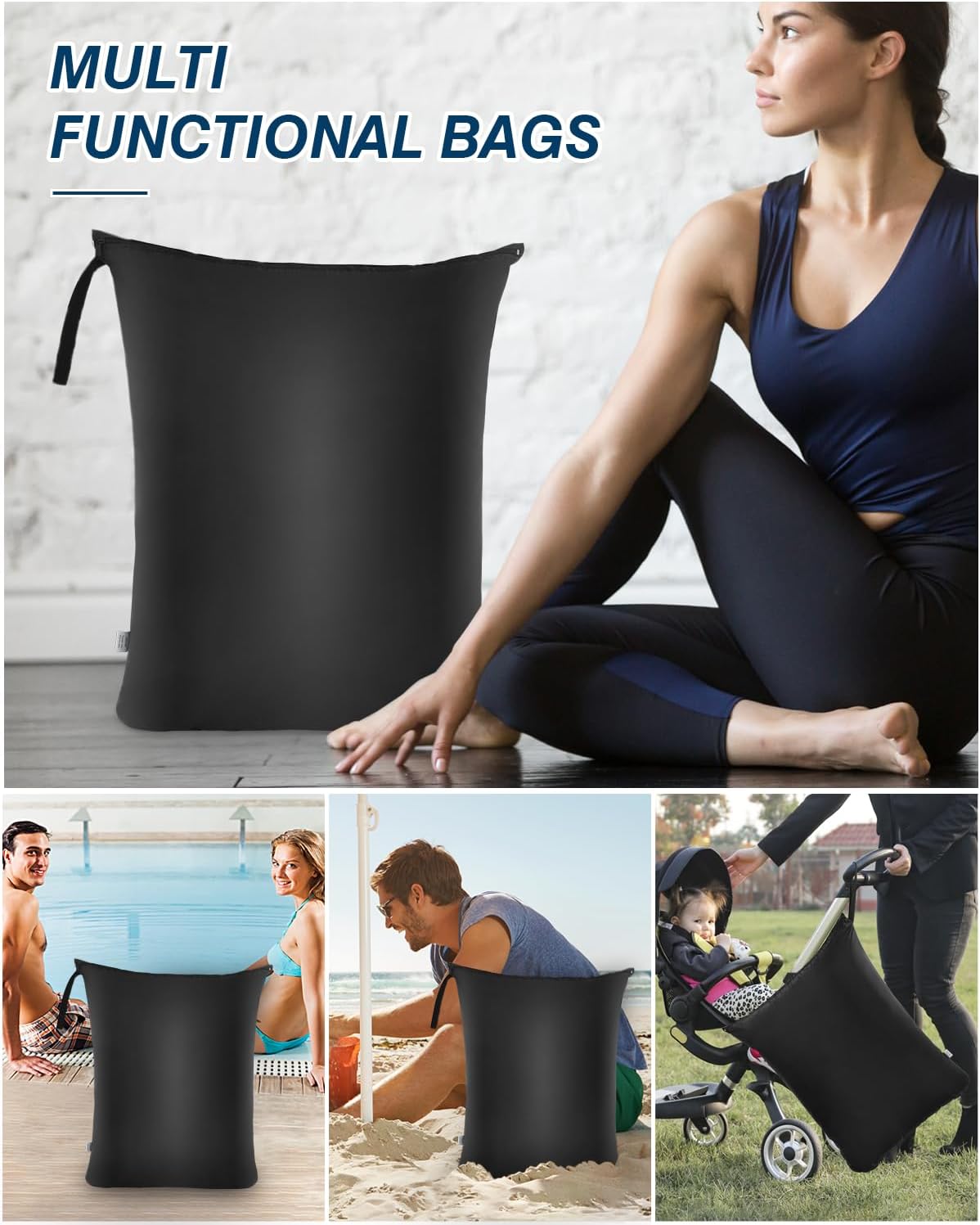 OTraki 2Pcs Large Laundry Bags 24x32 inch Wet Dry Bag Reusable Waterproof bag with Zipper Wet Clothes Blanket/Bedding/Coat/Sweater Organize Machine Washable for Home Travel Hotel Camping, Black