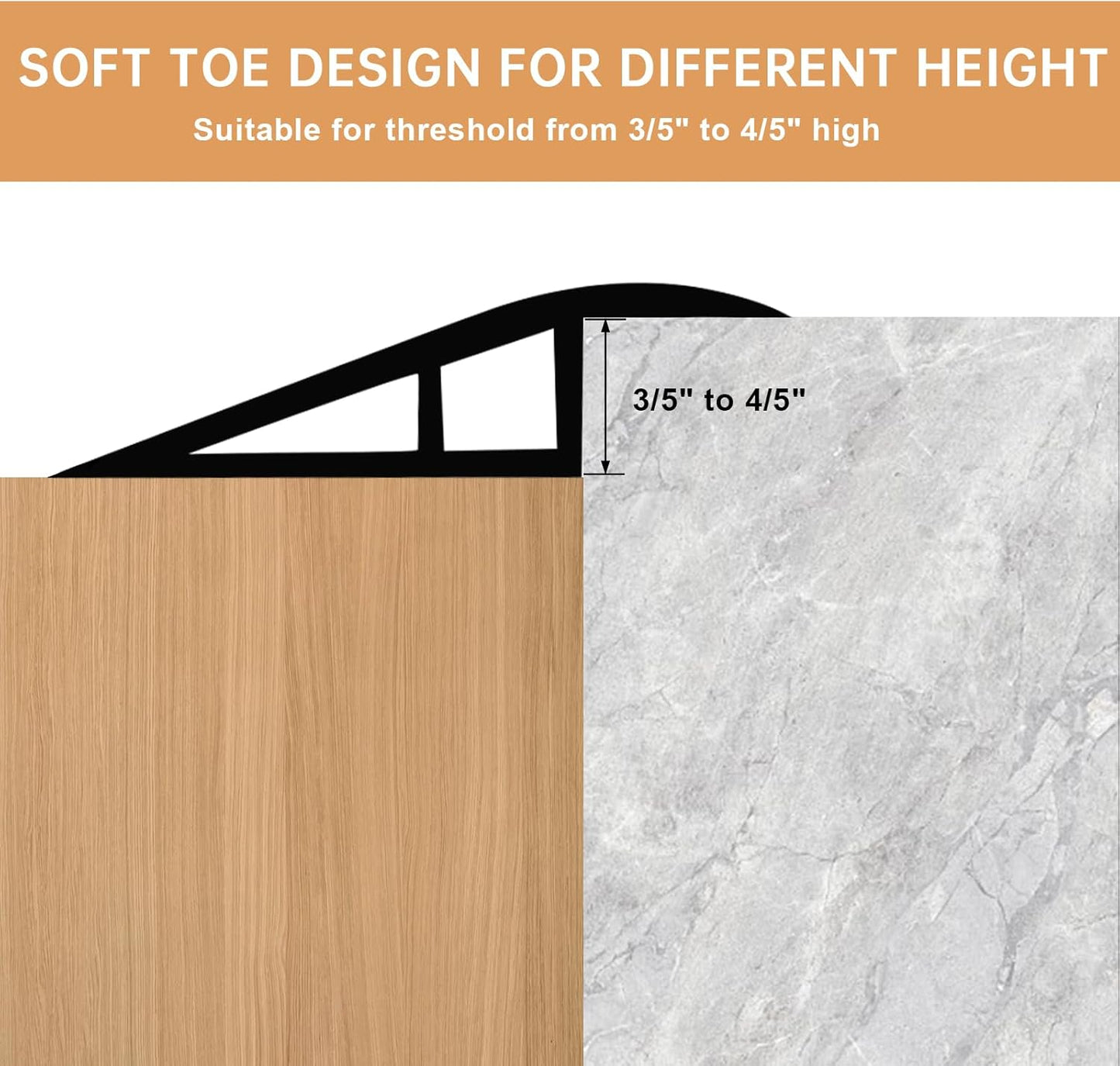 Vinyl Door Threshold Flooring Transition Strip Self Adhesive Carpet Edging Strip for Laminate Doorway Edge Threshold from 3/5" to 4/5" (Grayish Brown Wood Grain, 3.3 Ft)