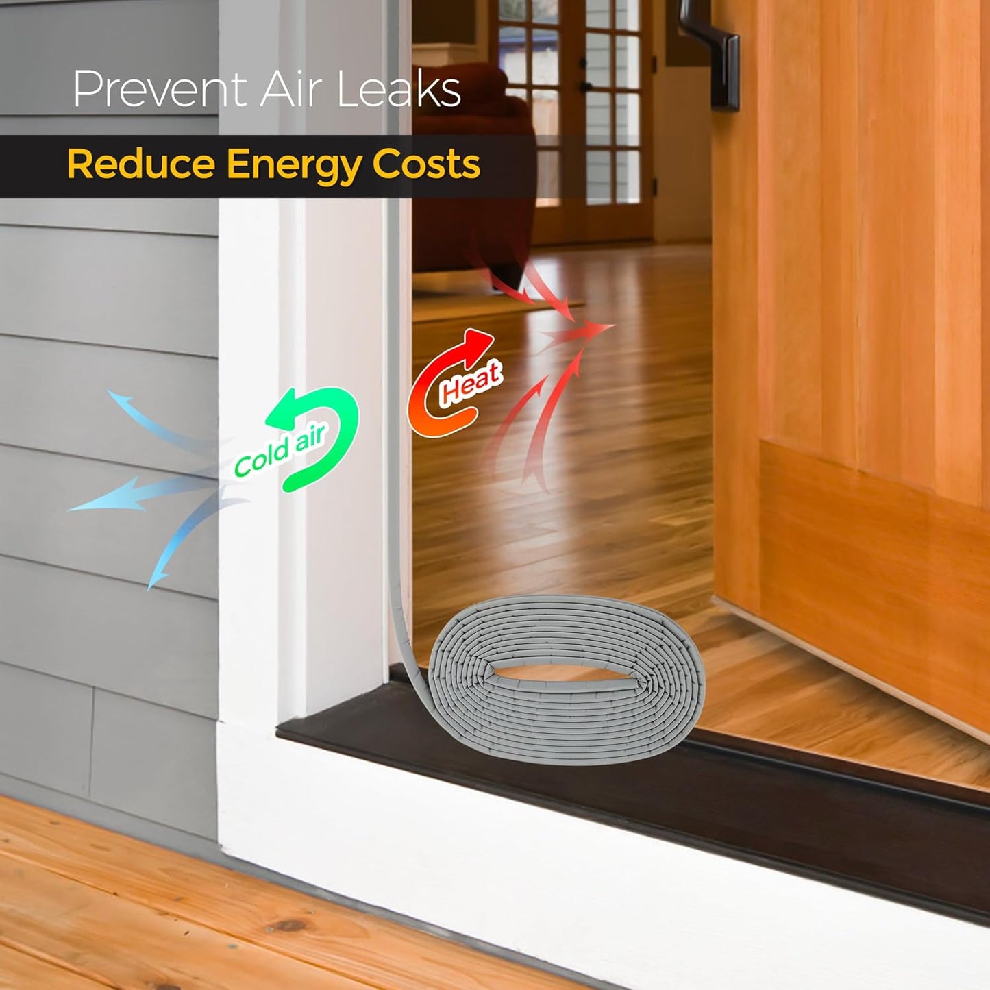 Weather Stripping Door Seal Strip Soundproof Q Foam Tape, Exterior Door Insulation Strip for Large Gap, Easy to Install(Grey, 60FT)