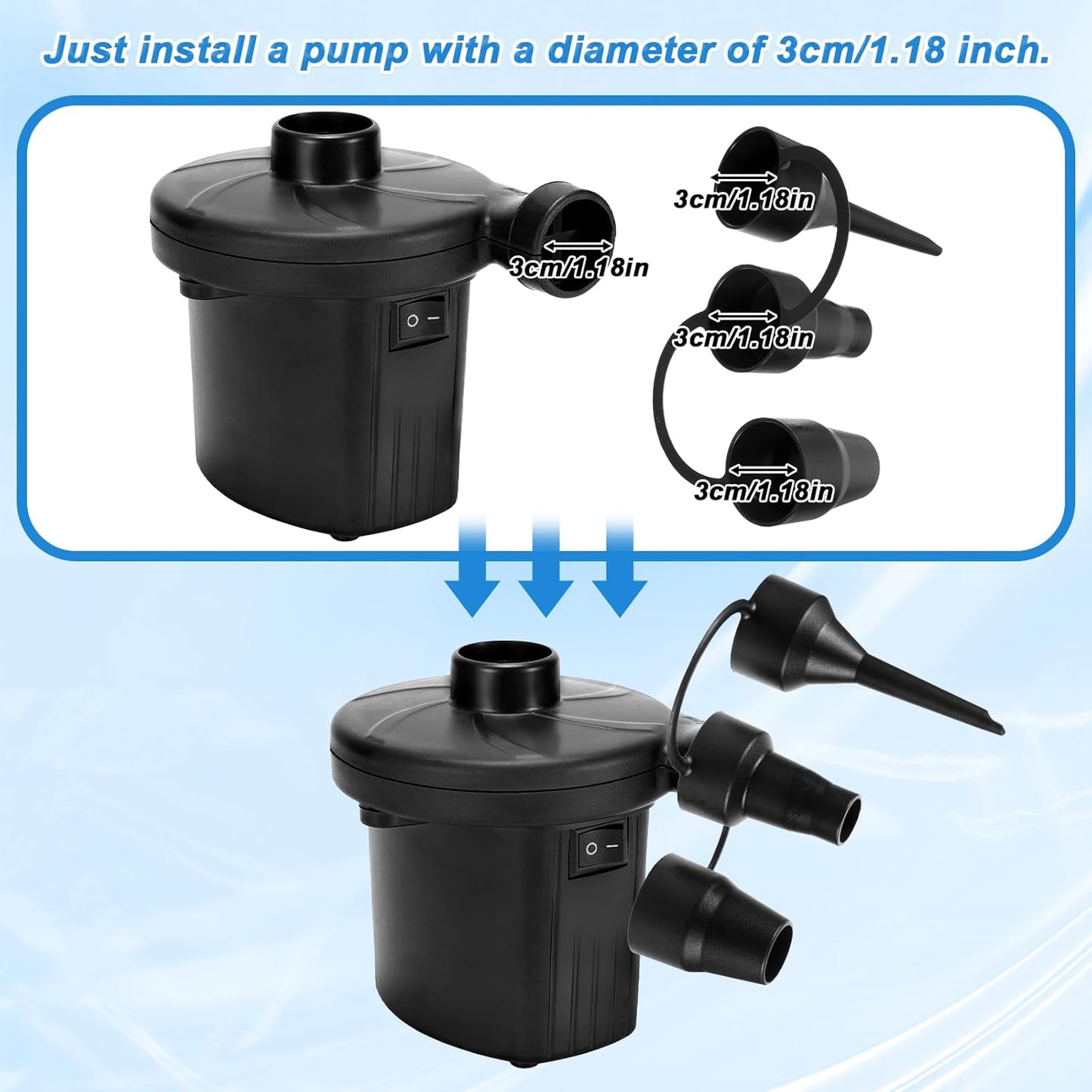 3 Pack Air Pump Nozzles 3 Size Inflatable Pumps Nozzle Head Plastic Pump Nozzles Replacement Nozzle for Partial Air Bed, Mattress Accessories