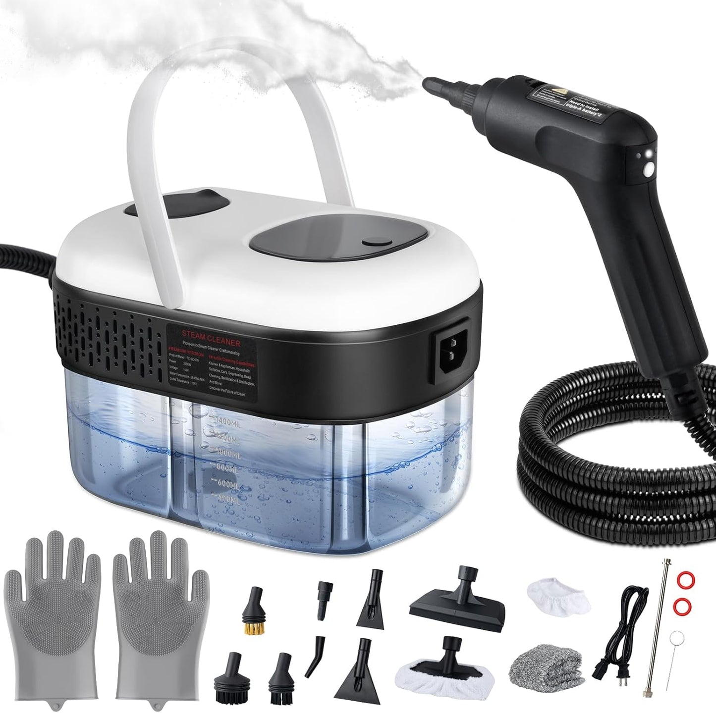 Steam Cleaner, 3-Level Adjustable Handle, 1500W Steam Cleaner for Home, 15s Heat-Up, Portable Steamer for Cleaning Car, 47.04oz Tank, 16 Pcs Accessories for Dirt, Grout, Couch, Furniture, Grease,Tile