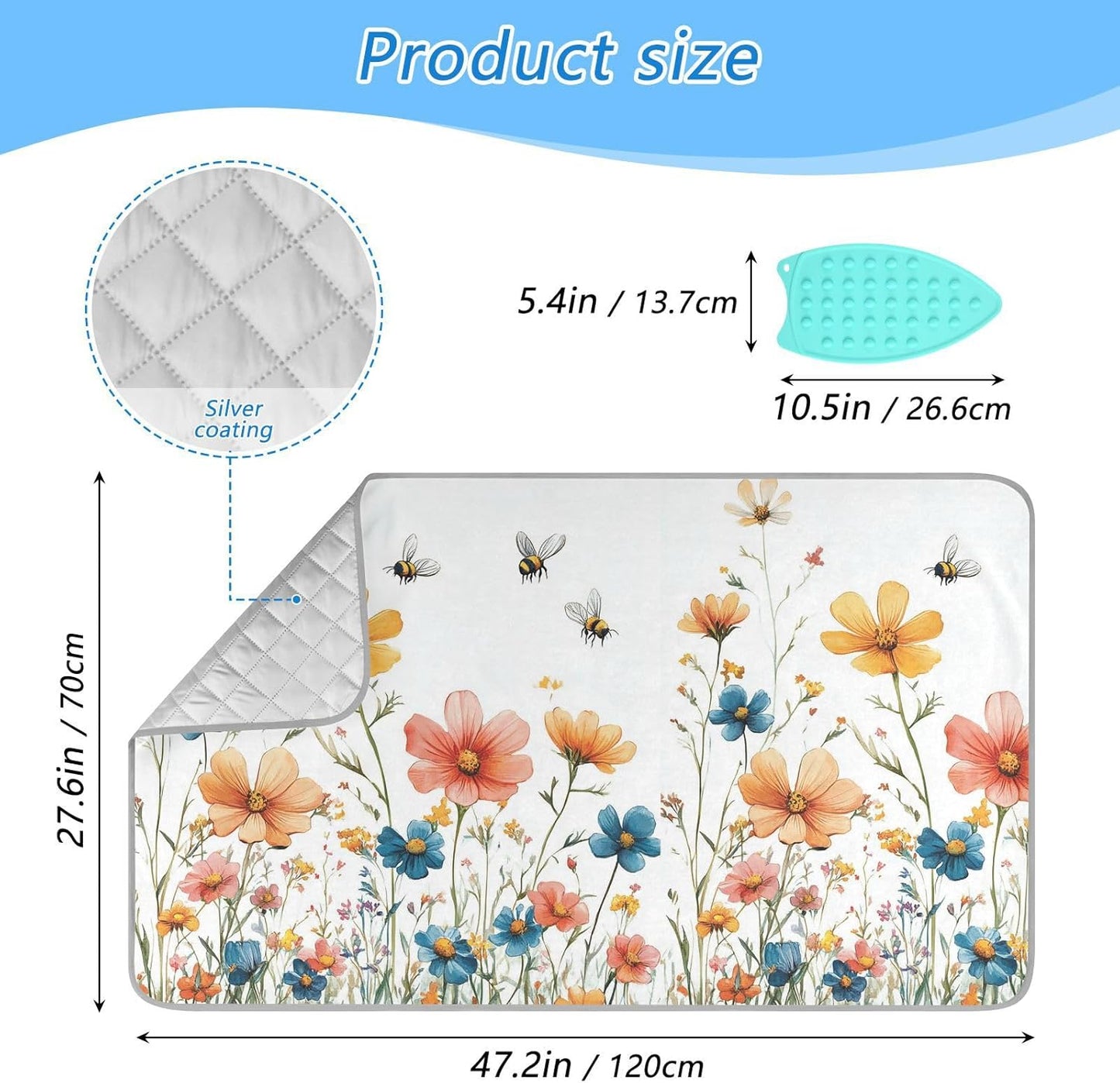 Yellow Wildflower Bees White Ironing Mat for Table top Portable Ironing Pad Blanket for Washer Dryer Countertop Travel