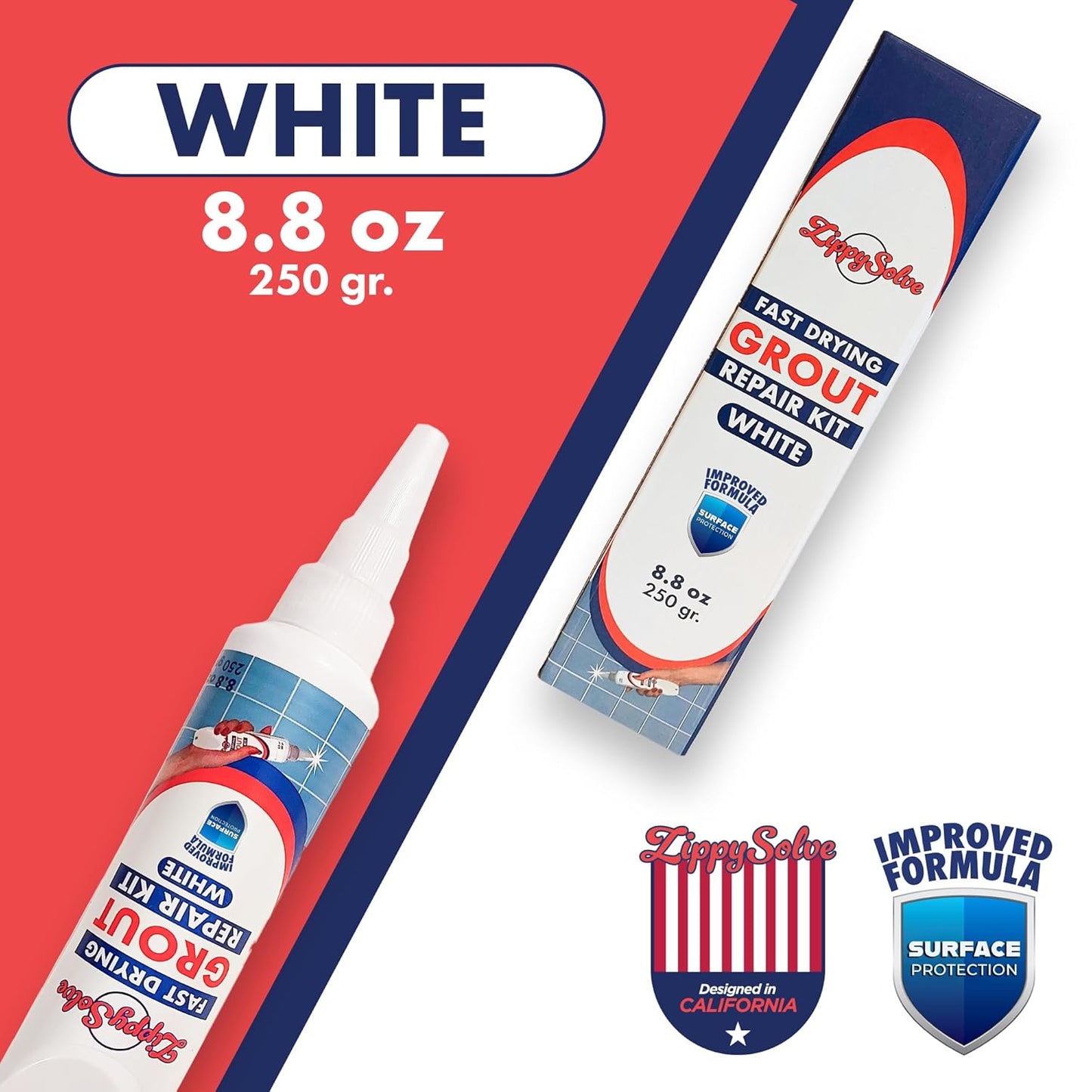 Tile Grout, Repair Kit, Restore & Renew Tile Joints Line, Fast Drying Grout Paint Squeeze Tube for Bathroom Shower Kitchen Floor, Waterproof (8.8 oz, White)