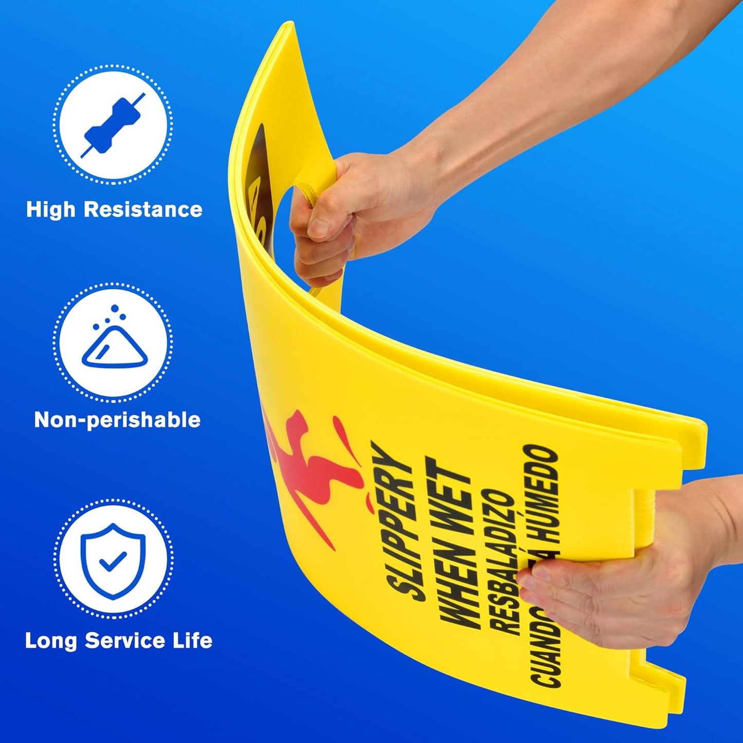MATTHEW CLEANING 19'' Industrial Wet Floor Sign Standalone 2-Sided Durable Corrugated Plastic Birght Yellow Multilingual Warning Signs Commercial Caution Wet Fold-out Floor Signs For Indoors Only