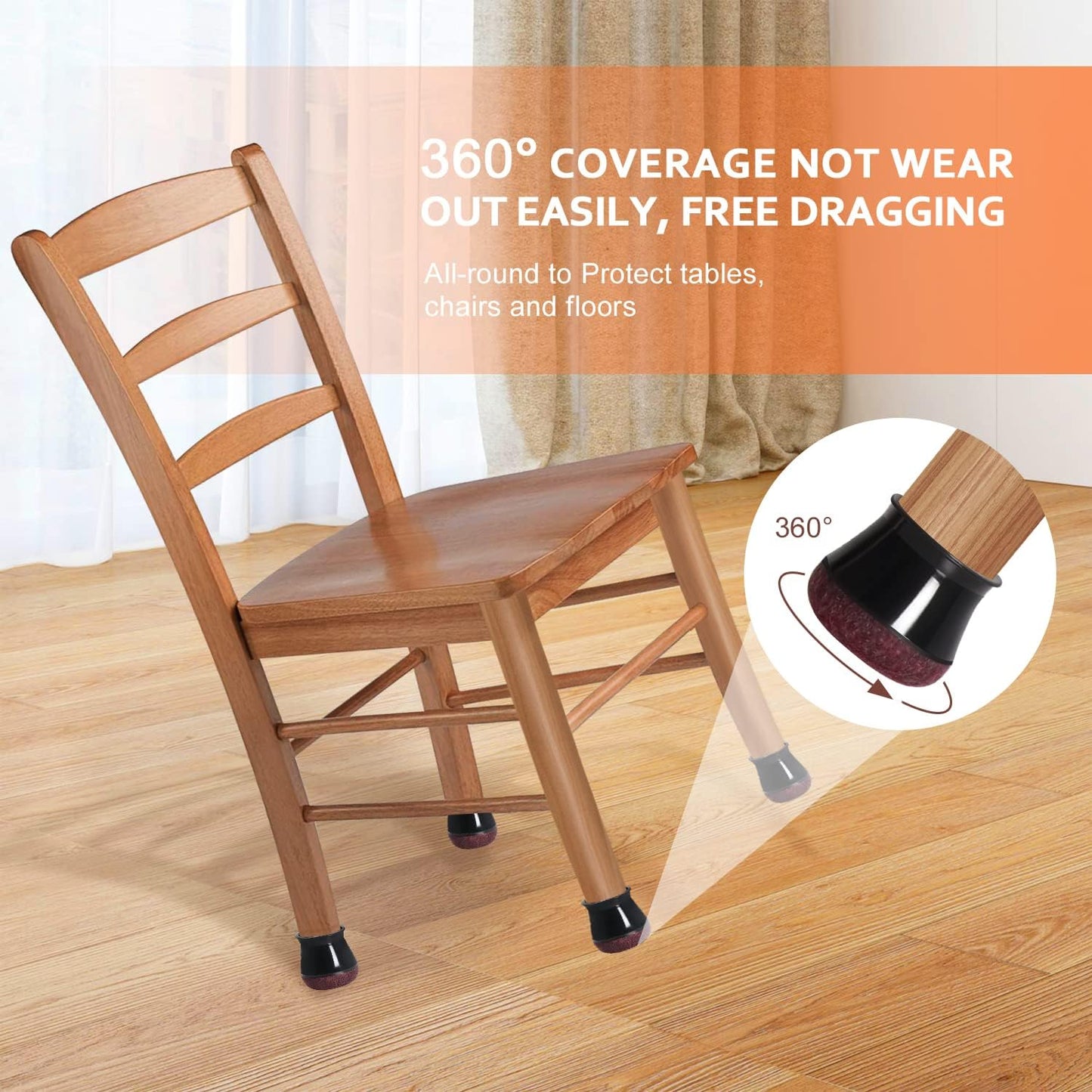 Chair Leg Floor Protectors Chair Leg Protectors for Hardwood Floors Felt Silicone Caps Strengthen Bottom Protection Anti-Scratch Reduce Noise 16 Pack Black Round Medium Fit 3/4" to 1-3/16" (19-30mm)