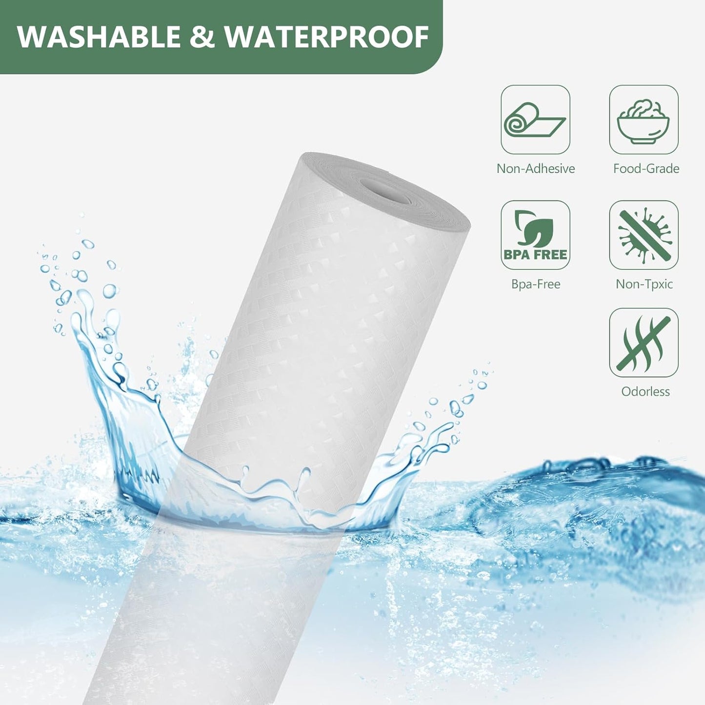 Shelf Liners, Non-Adhesive Drawer Liner, Waterproof & Oil-Proof Kitchen Cabinet Cupboard Liner Plastic EVA Material BPA Free Fridge Liner Mats Paper Protector for Shelves (White/24in x 240in)