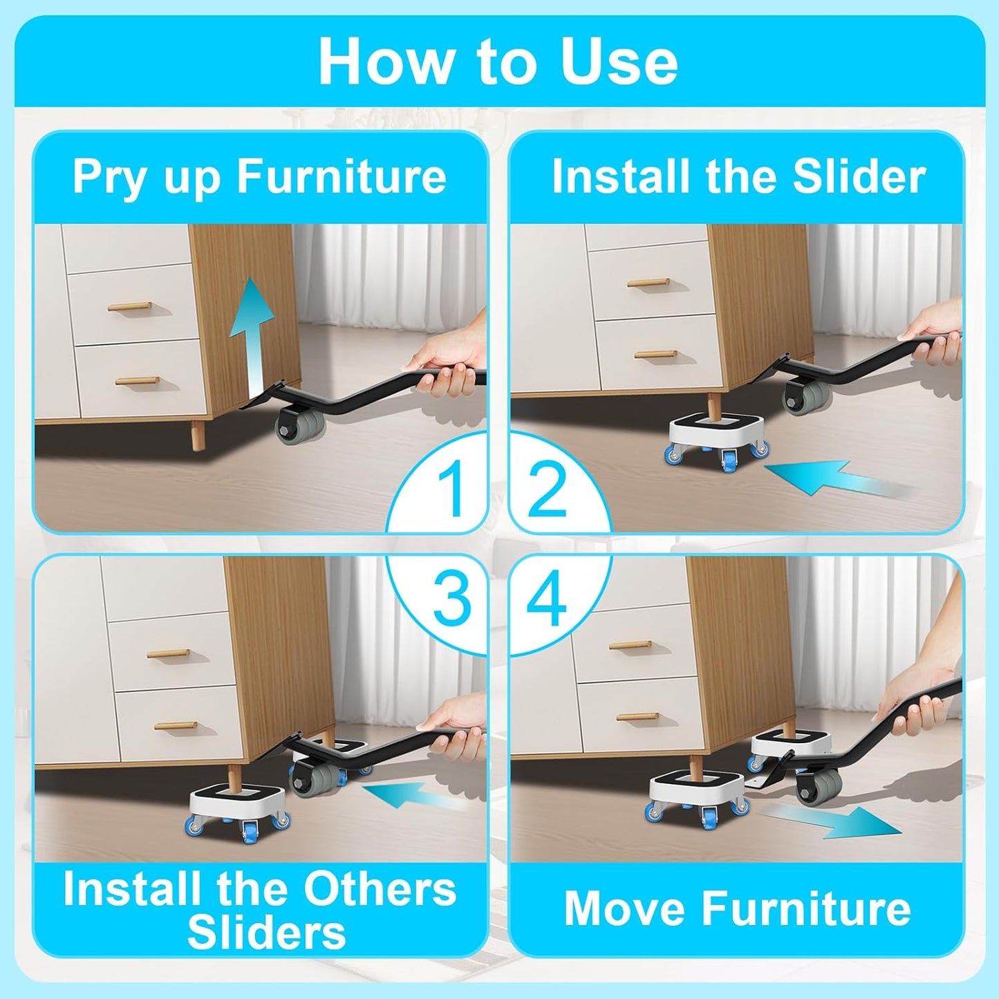 New Upgrade Furniture Sliders, Furniture Dolly with 360° Rotatable Wheels, Furniture Movers for Moving Heavy Duty Sofa, Bed, Load Capacity Up to 900lb