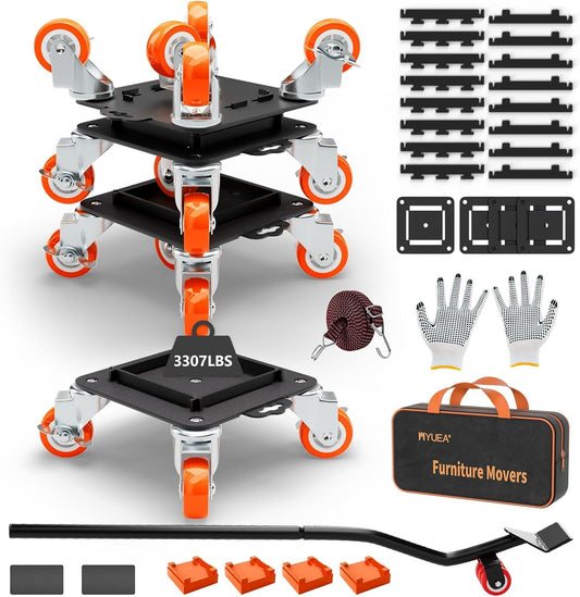 Furniture Dolly 5 Wheels Heavy Duty with Removable Side Guards,3307 Lbs Capacity,360° Rotating Wheels & Side Brake,Furniture Movers Lifter Tool with Wheels for Appliances,Sofas,Beds,Pianos