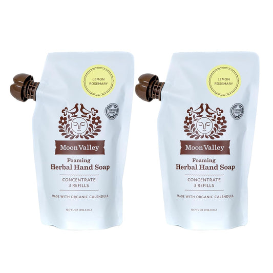 Moon Valley Foaming Hand Soap Refill Pouch, Two-Pack Lemon Rosemary Soap, Vegan and Non-GMO, Environmentally Friendly Option