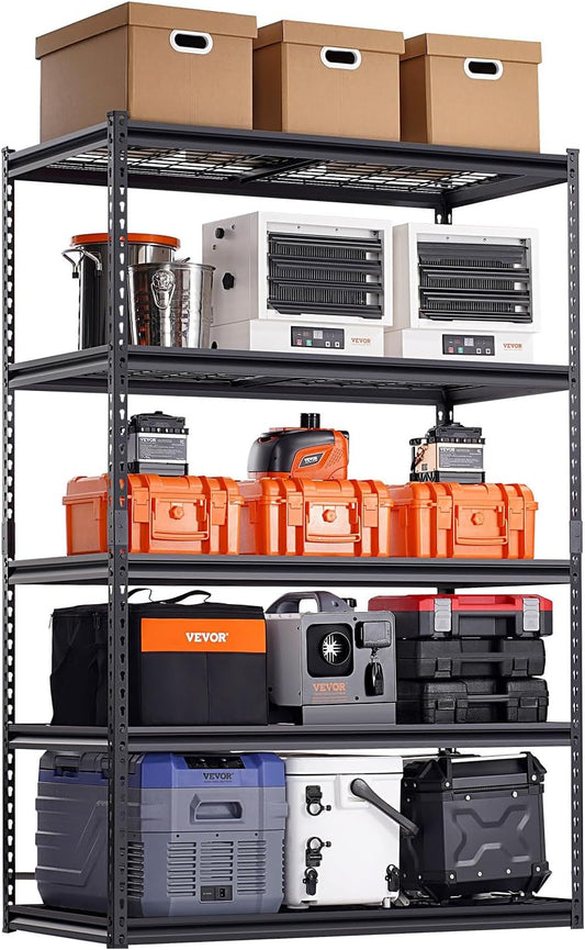 VEVOR Storage Shelves, 3000 lbs, 5 Tier Heavy Duty Garage Shelving, 24" D x 48" W x 72" H Adjustable Metal Shelves for Industrial Shelving Unit Utility Shelf, for Kitchen, Warehouse, Basement, Black