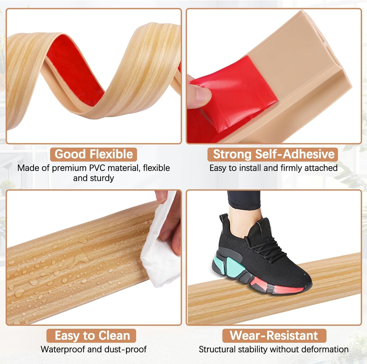 Vinyl Door Threshold Flooring Transition Strip Self Adhesive Carpet Edging Strip for Laminate Doorway Edge Threshold from 1/5" to 2/5" (Light Yellow Wood Grain, 10 Ft)