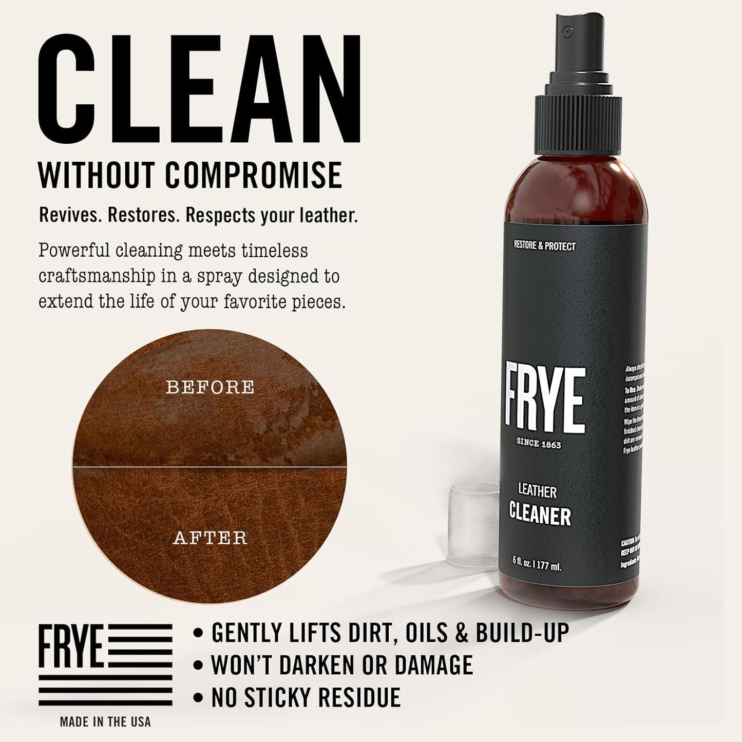Frye Instant Leather Cleaner – Deep Clean for Leather | Non-Toxic, Made in USA | Gently Lifts Dirt from Shoes, Boots, Couches, Purses, Bags & More