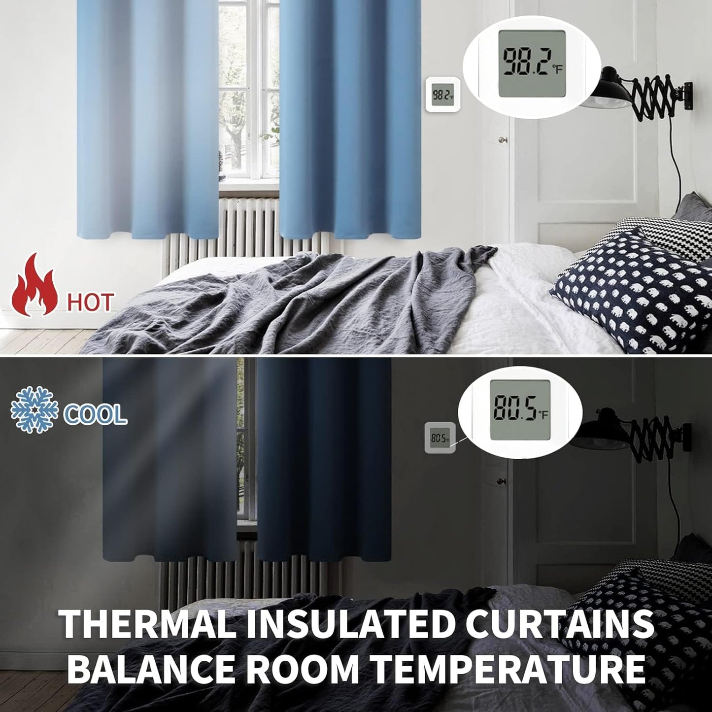 BGment Denim Blue Blackout Curtains 36 Inches Long for Kitchen Cafe Window - Half Window Drapes with Rod Pocket Short Length Privacy Protection Blinds for Rv Bedroom Bathroom, 34 x 36 Inch, 2 Panels