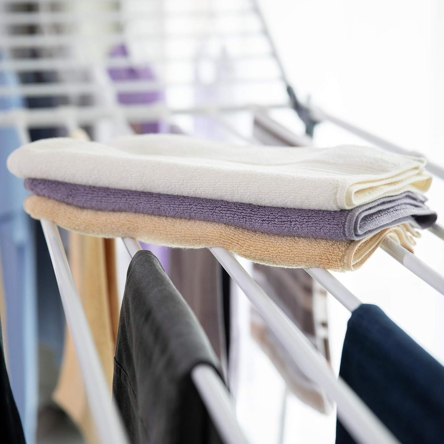 Clothes Drying Rack, Gullwing Laundry Rack Adjustable and Foldable for Easy Storage Indoor and Outdoor, White & Gray