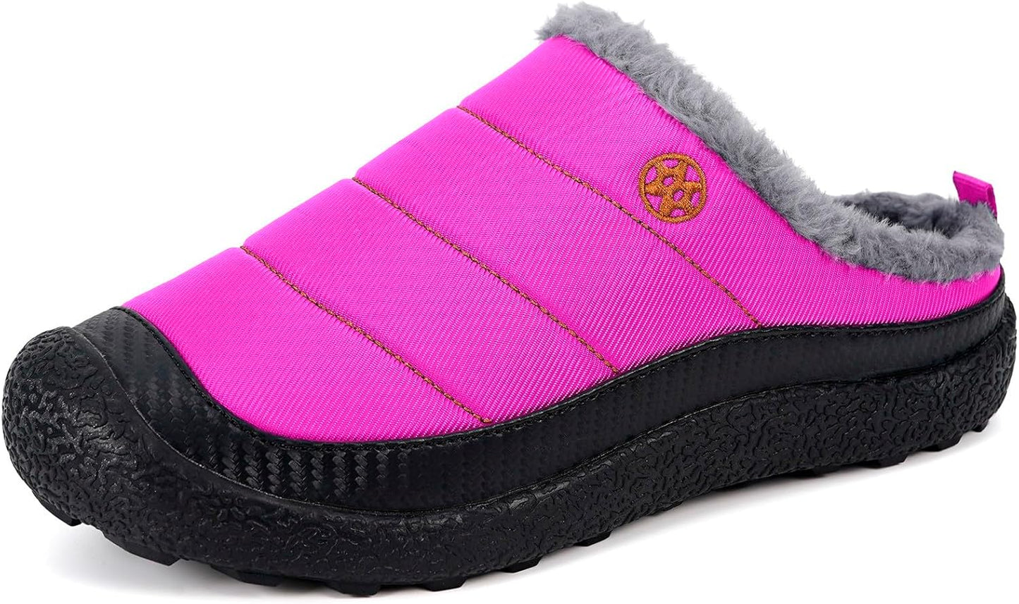 Womens Mens House Slippers Slip on Snow Winter Warm Fully Fur Lined Slippers Indoor Outdoor Shoes