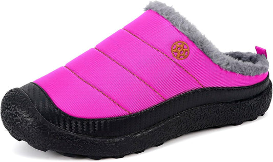 Womens Mens House Slippers Slip on Snow Winter Warm Fully Fur Lined Slippers Indoor Outdoor Shoes