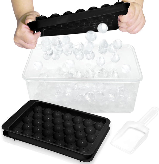 WIBIMEN Ice Cube Tray with Lid and Bin - Round Ice Trays for Freezer with Lid - Ice Cube Trays for Freezer with Ice Container (1"-2PACK Black)