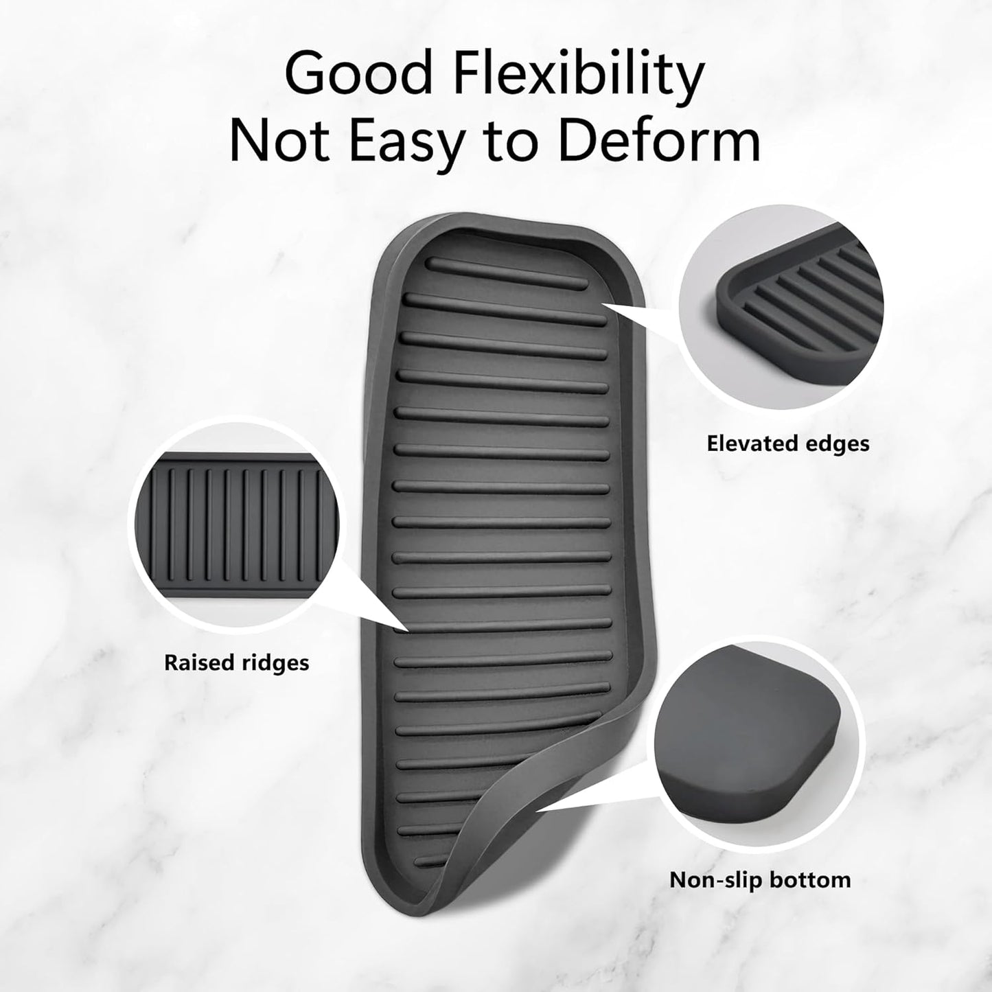 Mofason Silicone Sponge Holder, Tray for Soap and Sponge, Kitchen Sink Tray, Accessories to Help You Clean Kitchen Sink Sponge Rack（Gray, 2 Pack）